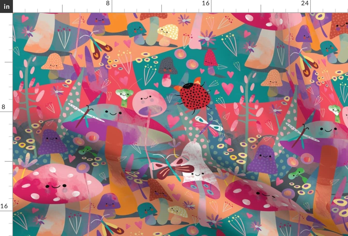 Mushroom World Cute Nature Fantasy Kawaii Watercolor Fairy Printed Minky Fabric - Fat Quarter for Sewing Baby Blankets, Quilt Backing & Plush Toys - Soft DIY Craft Material for Nursery Decor & Gift Making