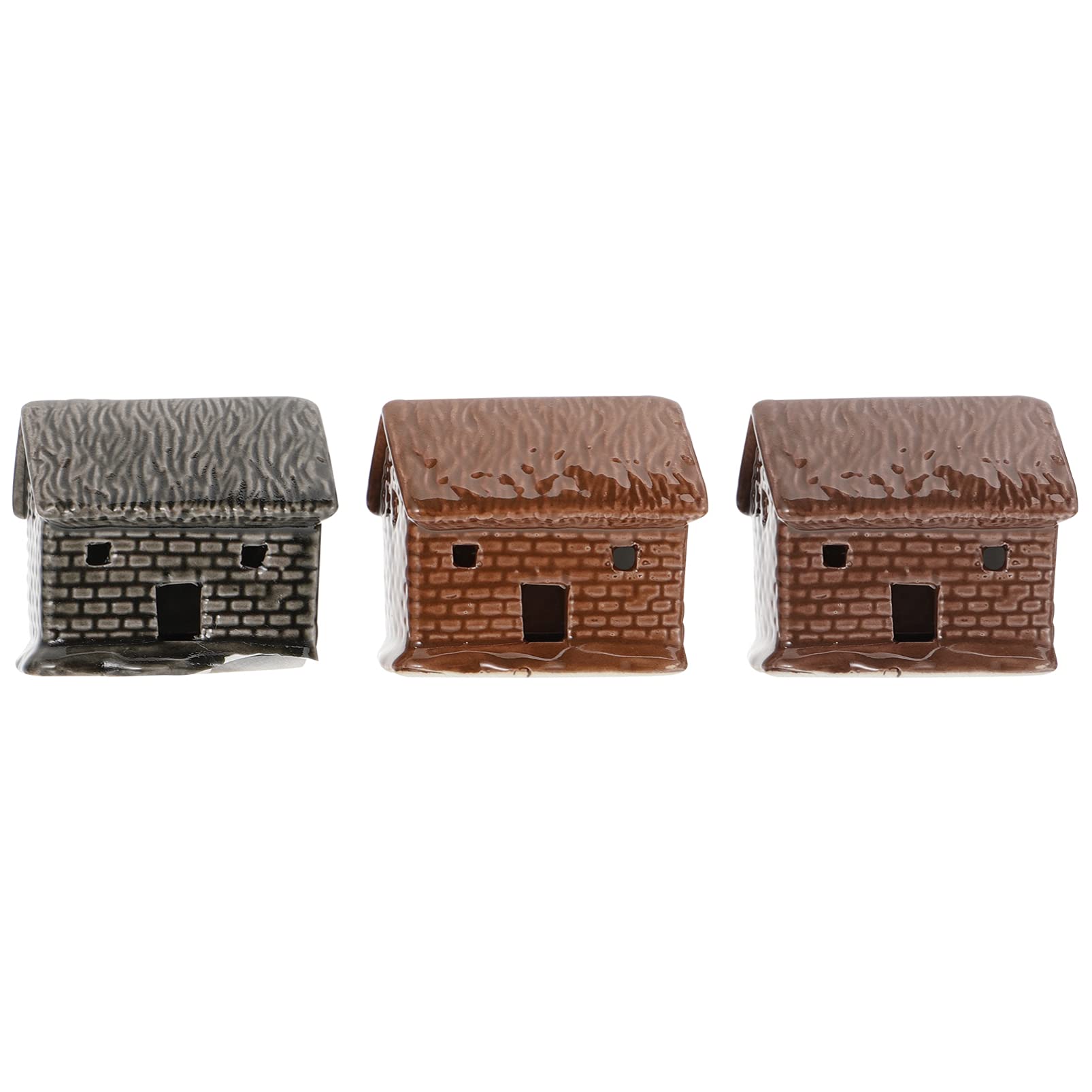 3pcs Mini Fairy Garden Houses - Rustic Ceramic Bonsai Ornaments for Succulents & Moss | Fairy Village Statues, Cottage Decor for Indoor/Outdoor Gardens, Terrariums & Home Decor