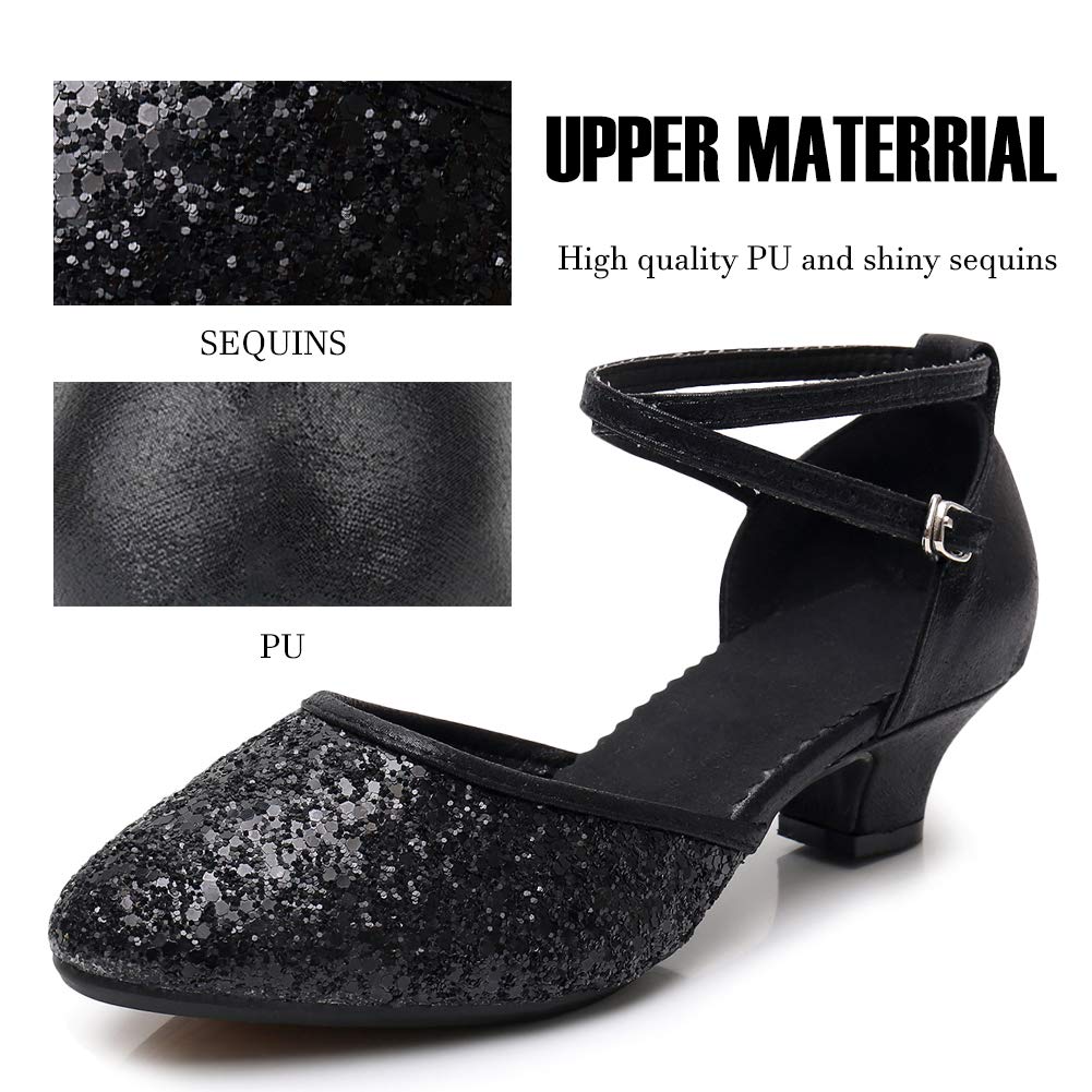 SWDZM Glitter Women's Latin Dance Shoes - Closed Toe Ballroom Salsa Heels for Party & Performance | Perfect for Weddings, Performances & Social Dancing