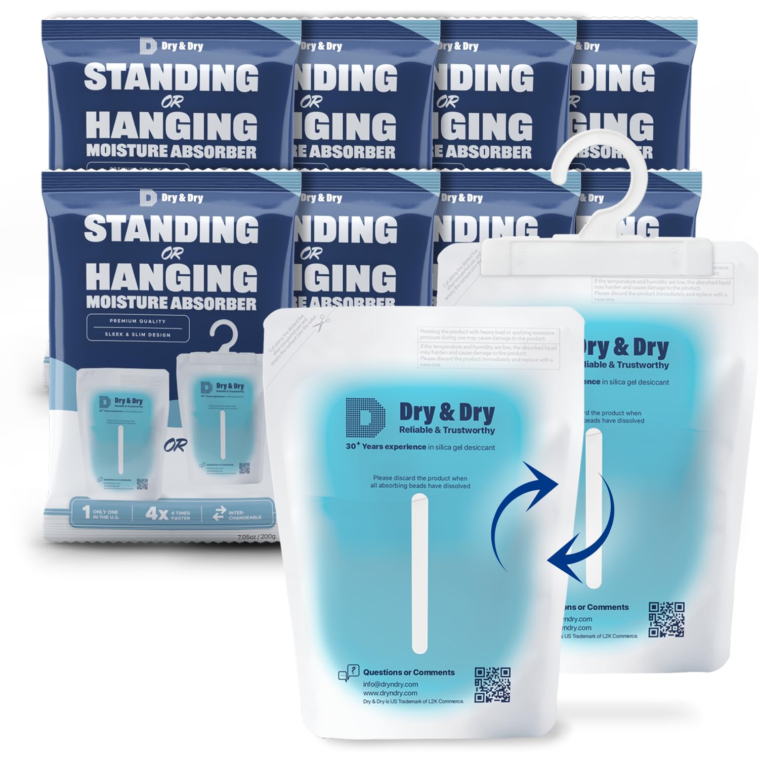 Dry & Dry 8-Pack Hybrid Moisture Absorbers & Odor Eliminator - Powerful Dehumidifier for Basements, Closets, Bathrooms & Laundry Rooms | Controls Excess Humidity & Prevents Musty Smells | Ideal for Home, RV, Boat & Storage Areas