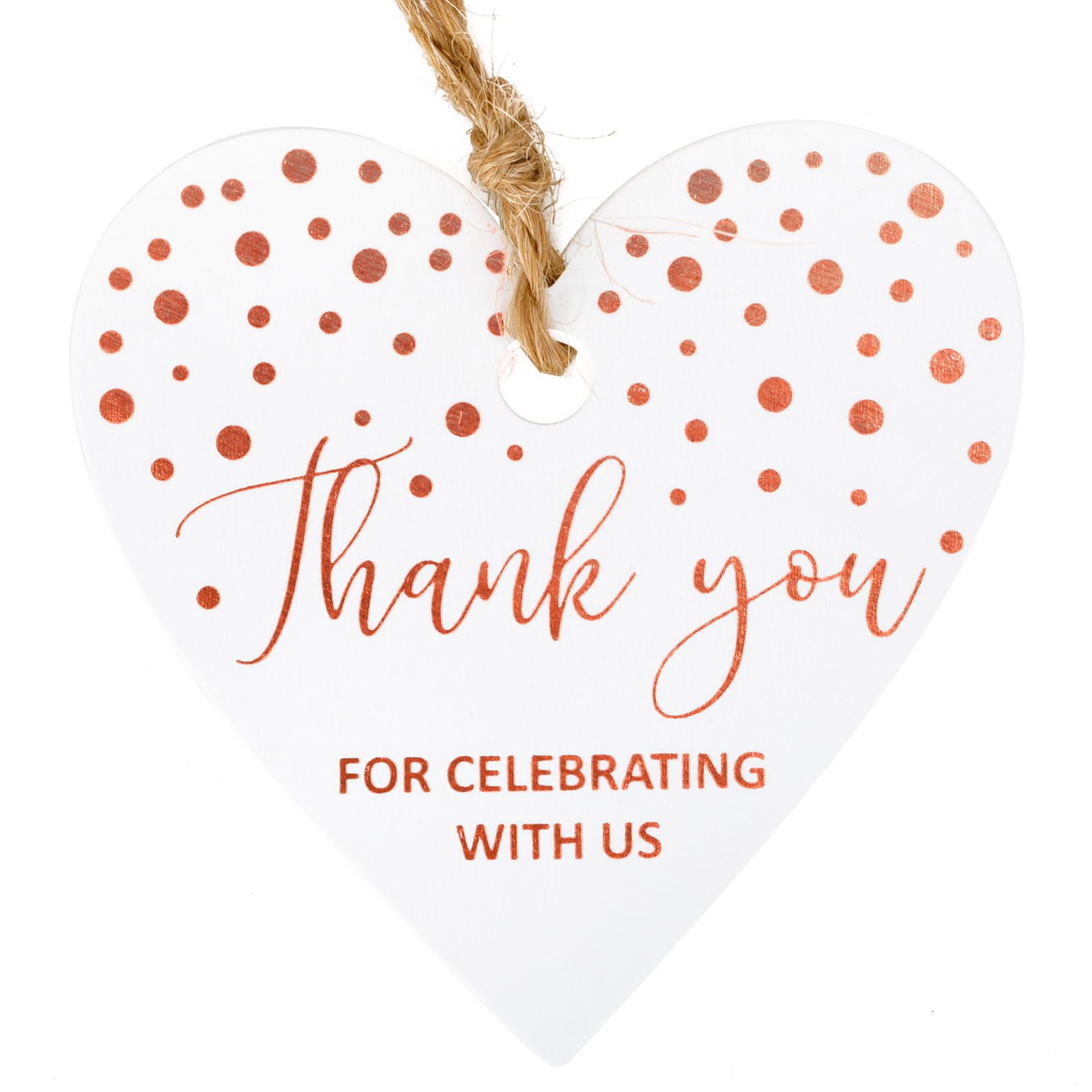 Rose Gold Foil Thank You Gift Tags - 100 Pcs Heart Shaped Hang Tags with String for Wedding, Baby Shower, Bridal Shower, Anniversary & Party Favors - Perfect for Celebrations, Housewarming & Special Events