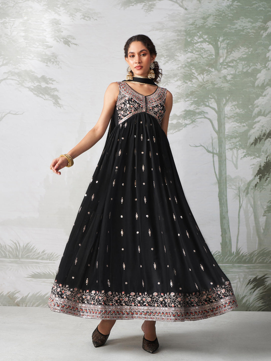 Elegant Black Designer Anarkali Dress with Intricate Embroidery - Perfect for Weddings, Parties & Festive Occasions
