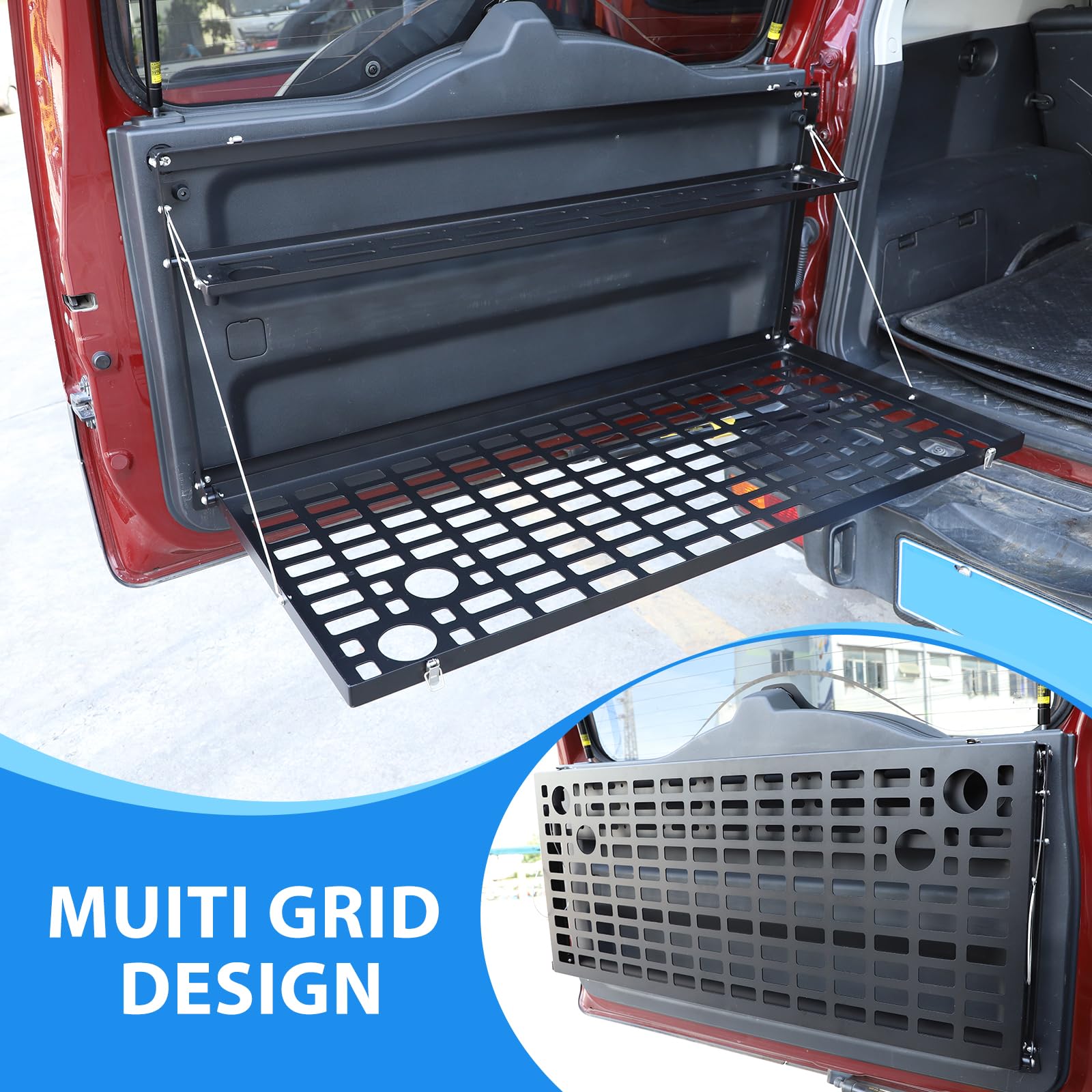 Foldable Alloy Car Trunk Storage Table & Organizer Rack for Toyota FJ Cruiser 2007-2021 - Rear Door Cargo Shelf & Multifunctional Tray - Perfect for Camping, Road Trips & Outdoor Adventures