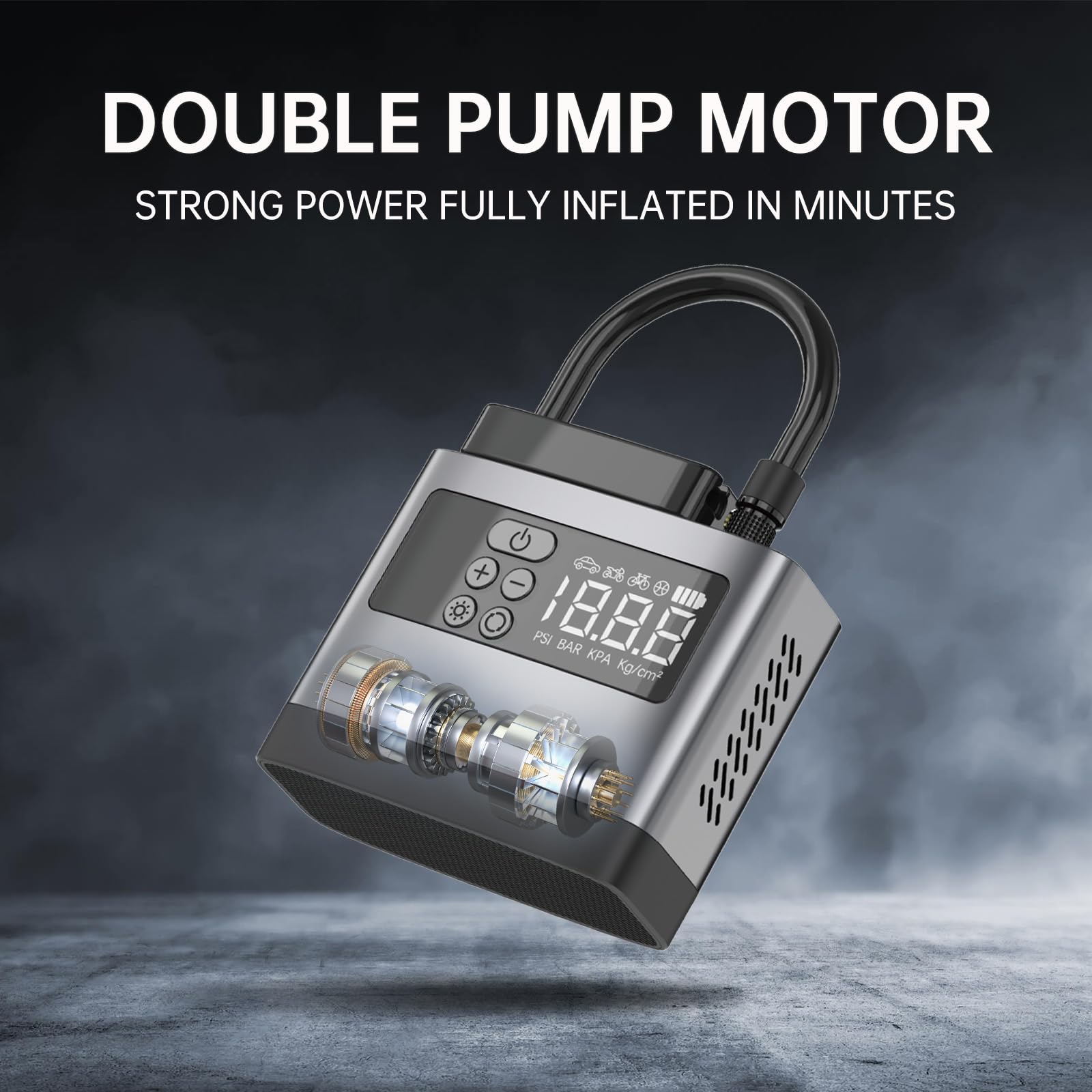 Portable Mini Tire Inflator Air Compressor with Digital Pressure Gauge & LED Light - Compact Bike and Car Tire Pump for Emergency, Travel, Camping, Road Trips