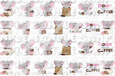 Coffee Elephants Donut Nail Art Decals - Fun Coffee-Themed Nail Stickers for Manicures & DIY Nail Designs | Perfect for Coffee Lovers, Salons, and At-Home Nail Art