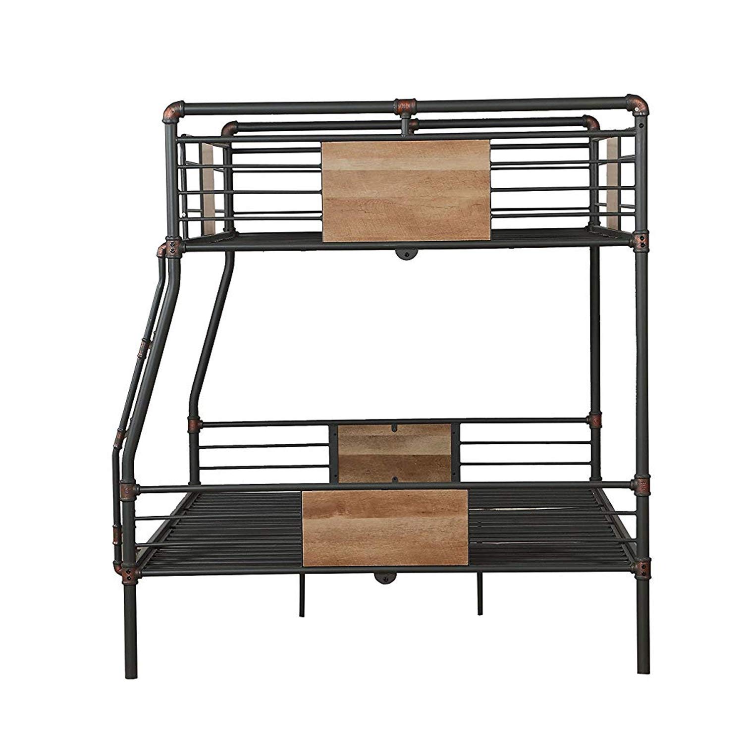 Benjara Full Over Queen Metal Bunk Bed with Ladder - Black & Brown - Space Saving Bunk Bed for Kids, Teens, Guest Rooms & Small Spaces