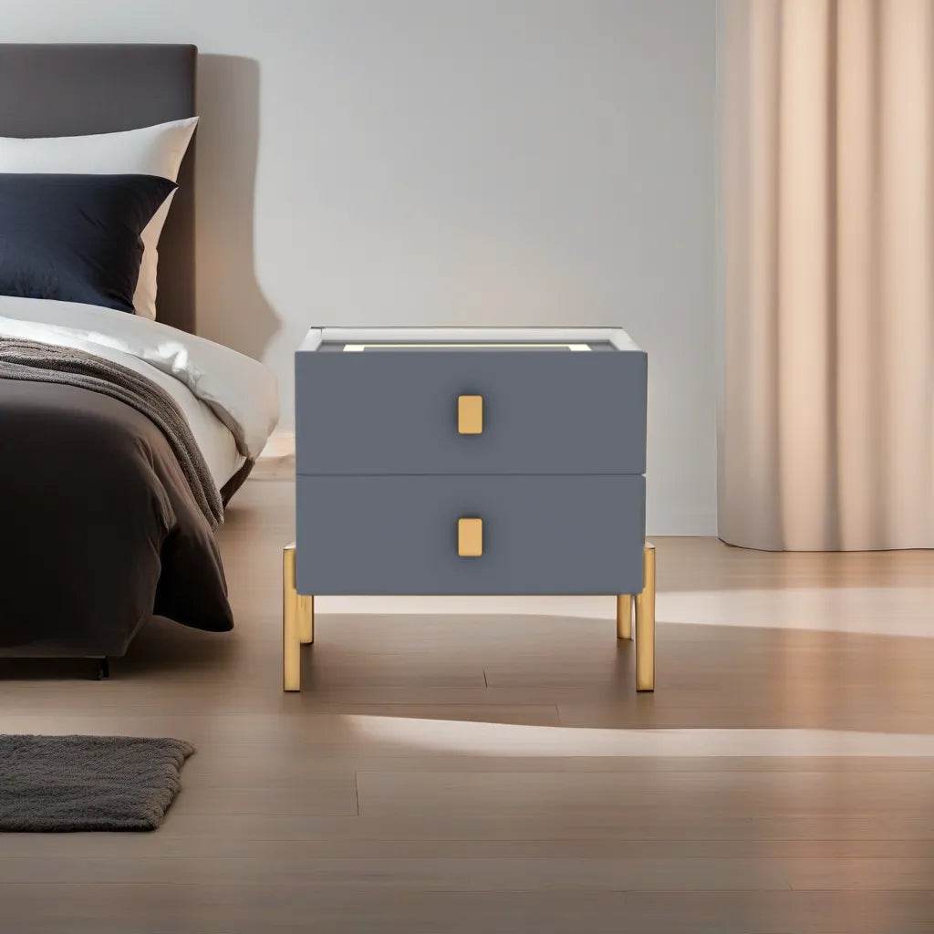 Modern Hopson LED Nightstand with USB Charging Port & Drawer - Perfect for Bedroom, Living Room, and Dorm Room Organization