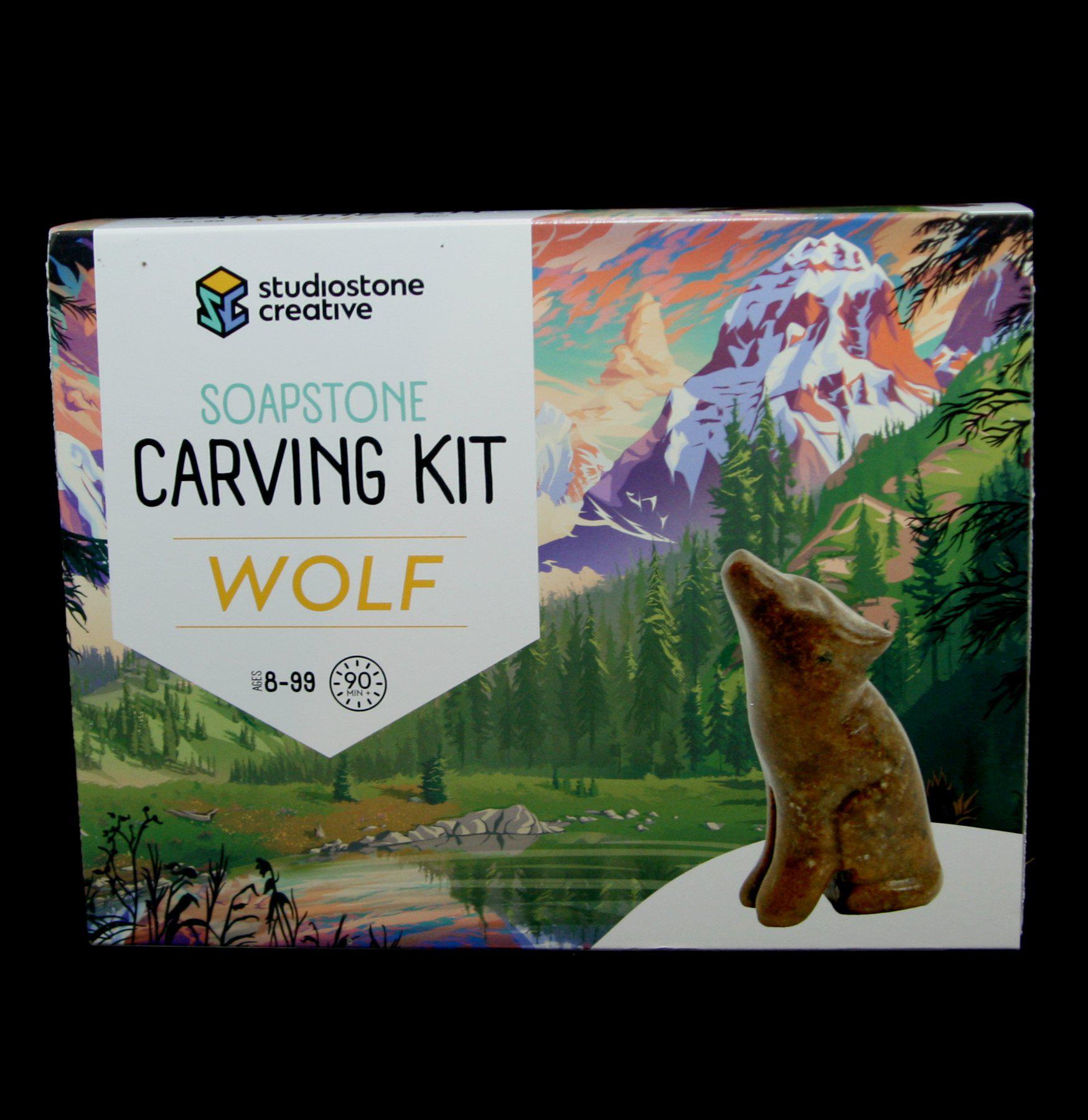 Soapstone Wolf Carving Kit for Beginners - Handmade Stone Sculpture Set with Tools - Perfect for DIY Art Projects, Home Decor & Gift Giving