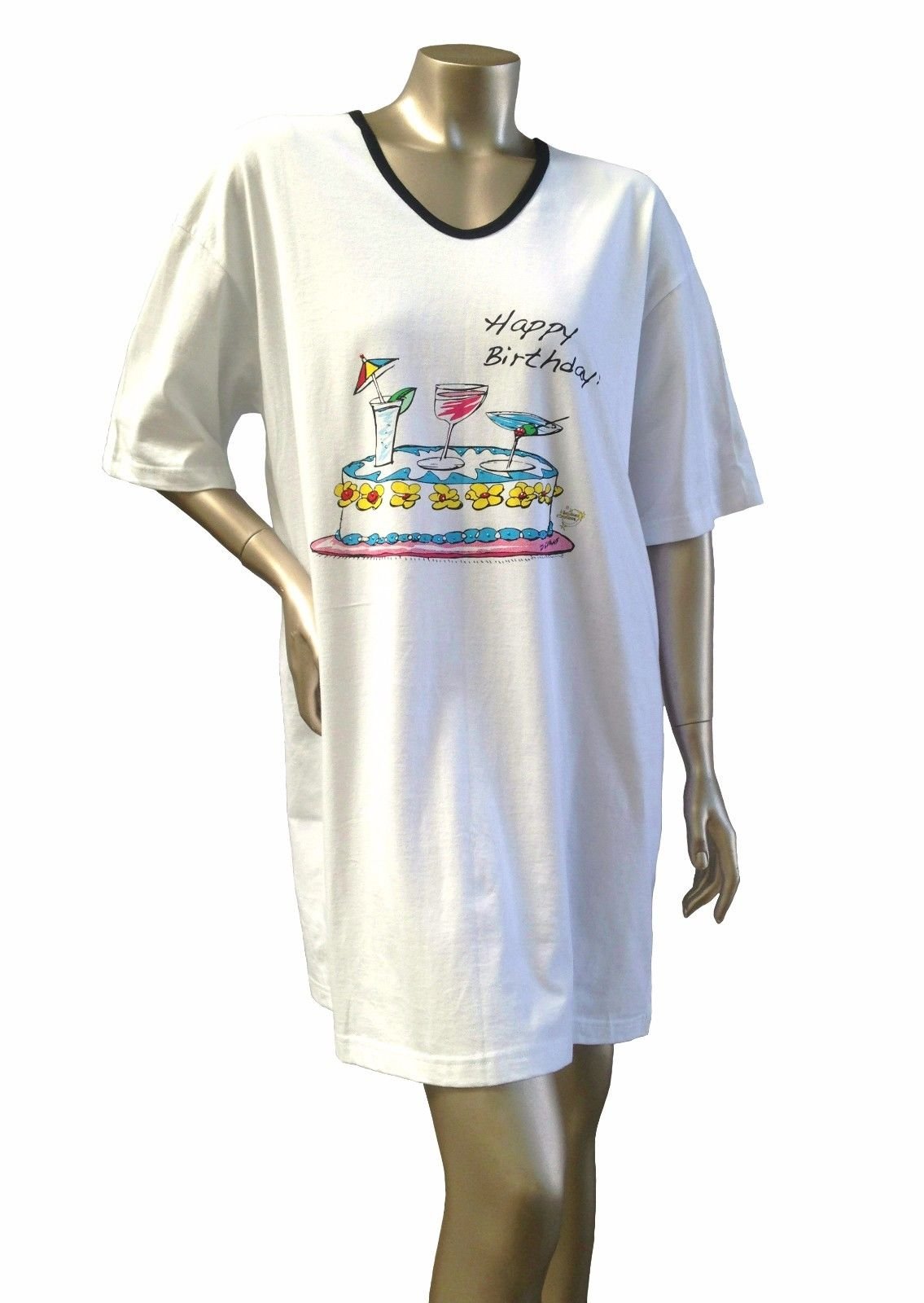 Happy Birthday! Animated Sleepshirt & Beach Cover-Up - 100% Cotton White Pajama Top for Women - Perfect for Birthday Parties, Sleepovers & Beach Vacations