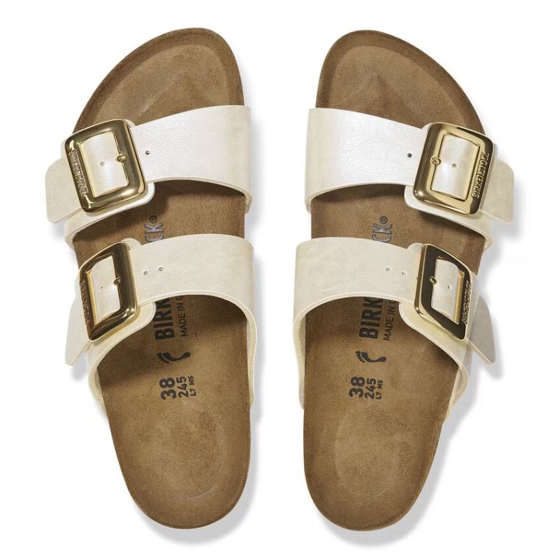 Women's Sydney Luxe Buckle Pearl White Sandals - Elegant Summer Casual Shoes for Beach, Wedding & Party Occasions