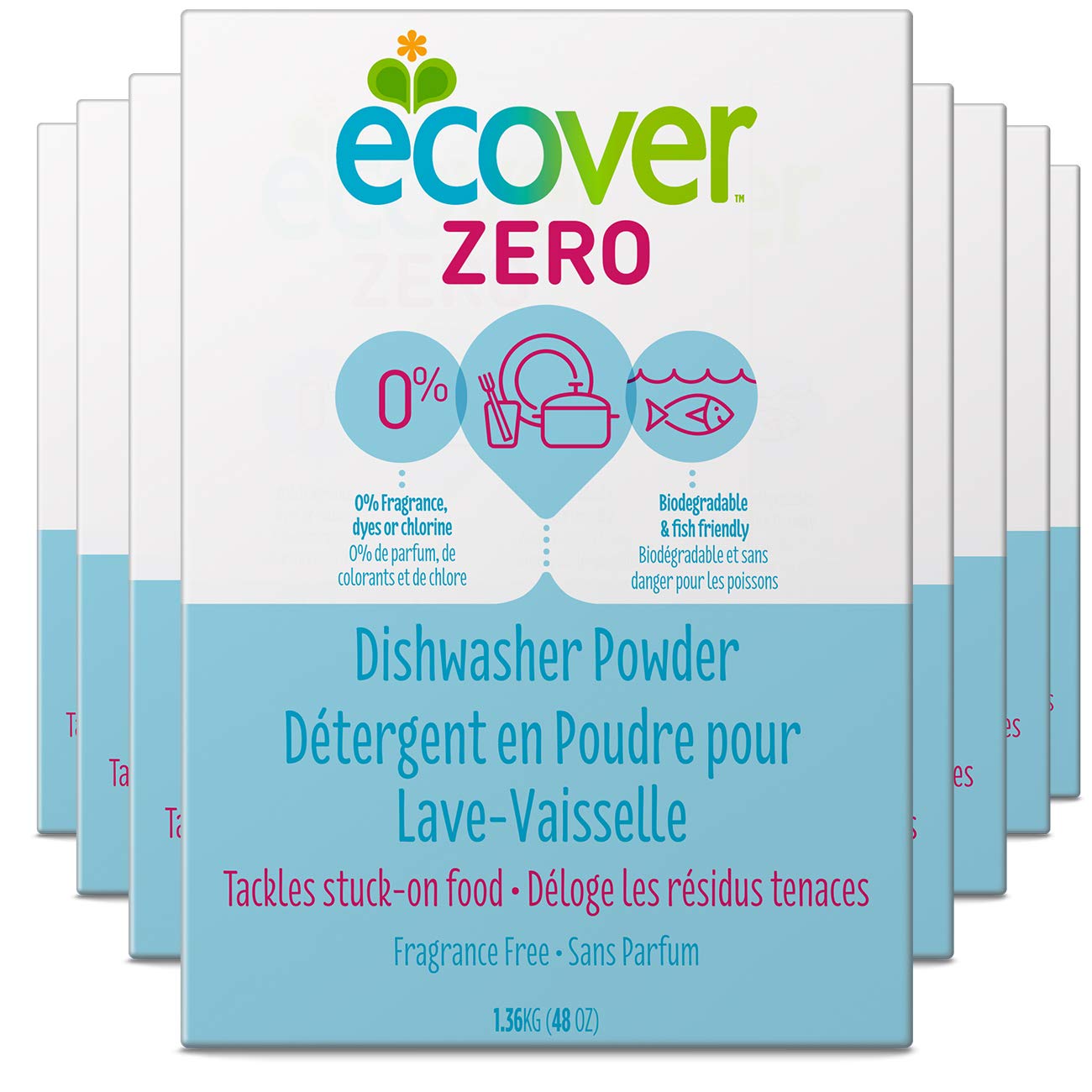 Ecover Zero Dishwasher Soap Powder - 48 Ounce (Pack of 8) | Eco-Friendly, Phosphate-Free Dishwashing Detergent for Sparkling Clean Dishes | Perfect for Daily Use in Homes & Restaurants