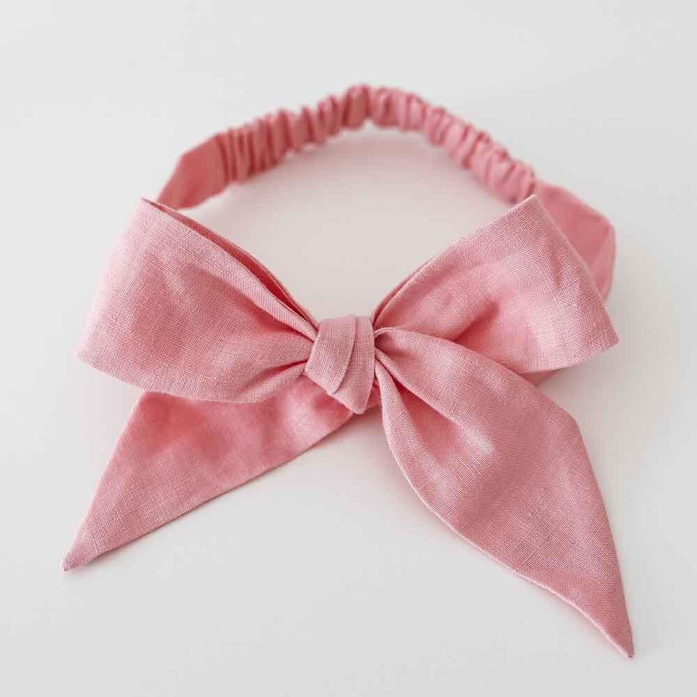Snuggle Hunny Linen Bow Pre-Tied Headband for Babies - Soft Baby Pink Head Wrap for Newborns & Toddlers - Perfect for Photos, Gifts & Everyday Wear