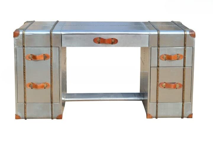 Vintage Aviator Style Aluminum Writing Desk - NauticalMart Retro Home Office Furniture for Study, Work & Decor
