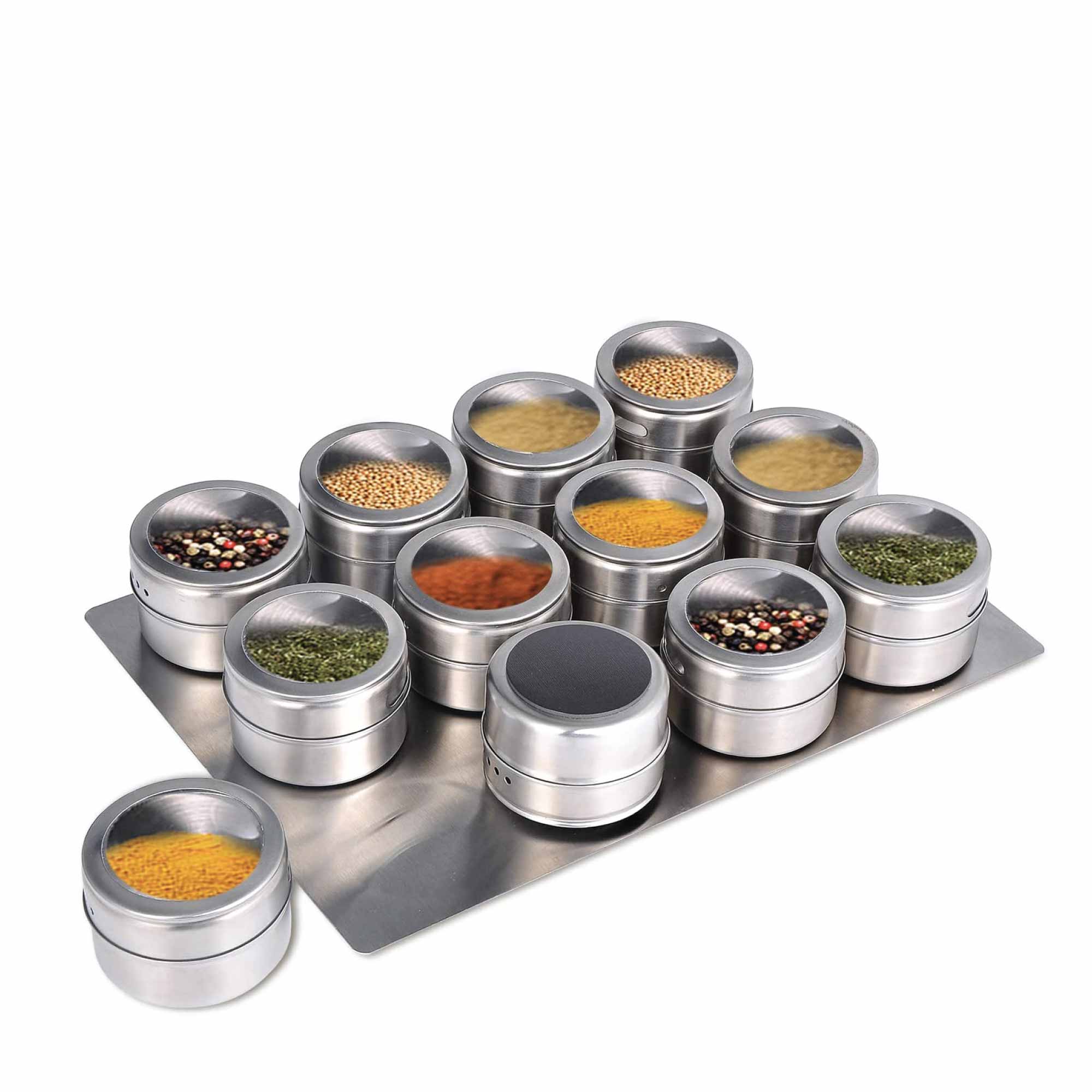 12 Magnetic Spice Jars with Steel Plate - 150g Airtight Seasoning Storage Containers for Kitchen, Pantry & Refrigerator Organization | Perfect for Spices, Herbs & Tea Storage