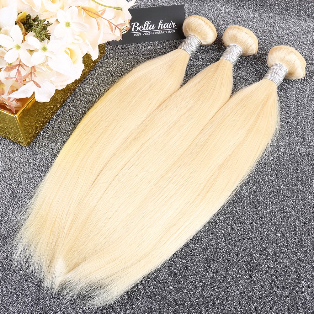 Bella Hair Premium 613 Blonde Brazilian Remy Virgin Human Hair Bundles - 30 Inch Sleek Straight Hair Extensions for Styling & Volume | Perfect for Daily Wear, Parties & Special Occasions