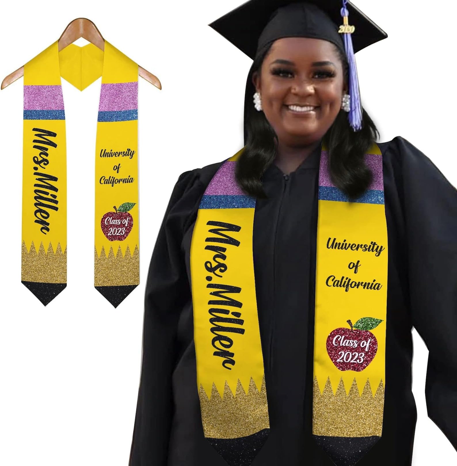 Custom Personalized Class of 2025 Teacher Graduation Stole - Embroidered Teacher Pencil Design Graduation Sash Gift for College & University Educators - Perfect for Teacher Appreciation, Graduation Ceremonies & Retirement Celebrations