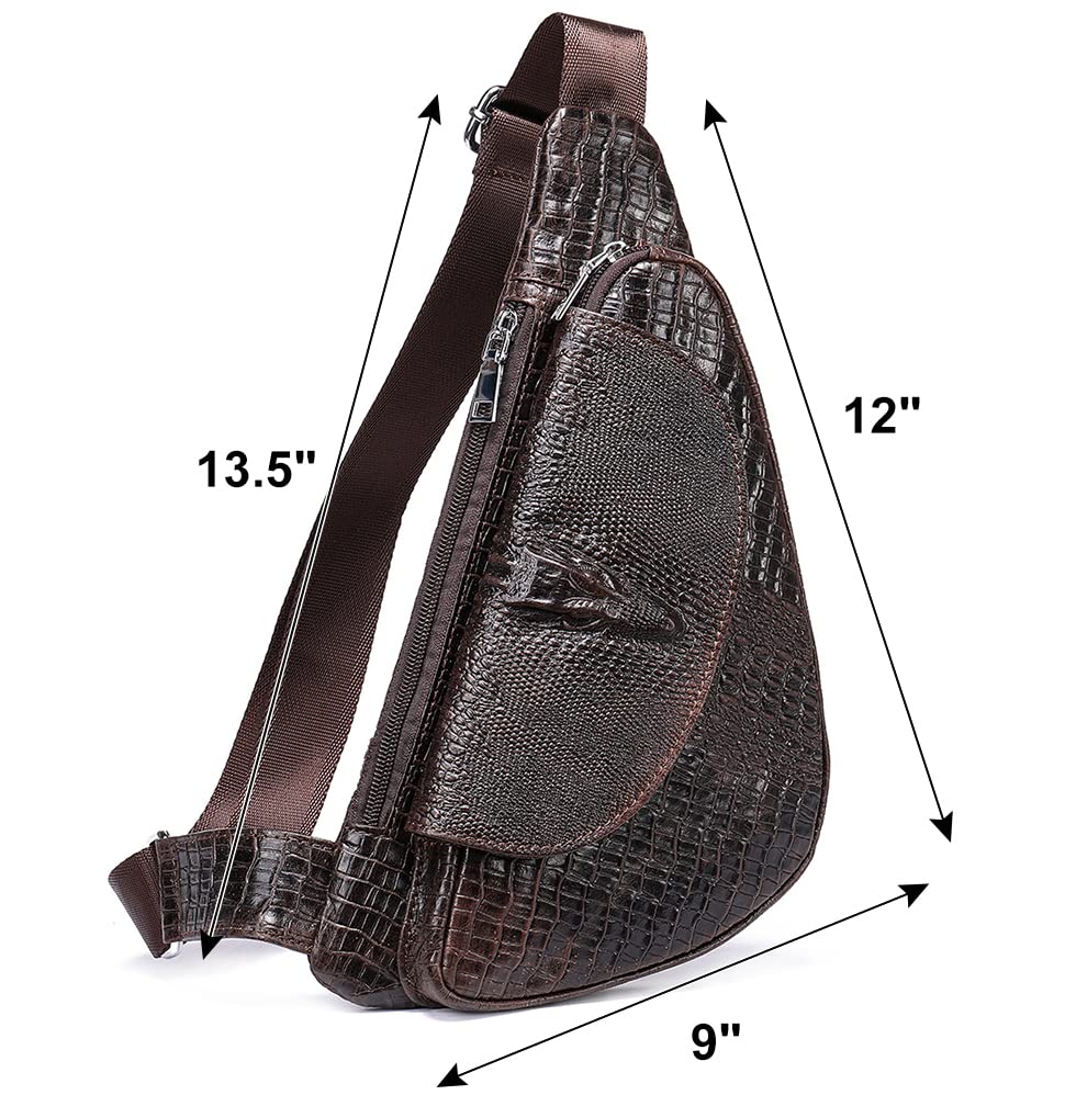 Genuine Leather Crocodile Sling Bag for Women & Men - Stylish Crossbody Shoulder Purse Backpack in Brown | Perfect for Travel, Work & Everyday Use