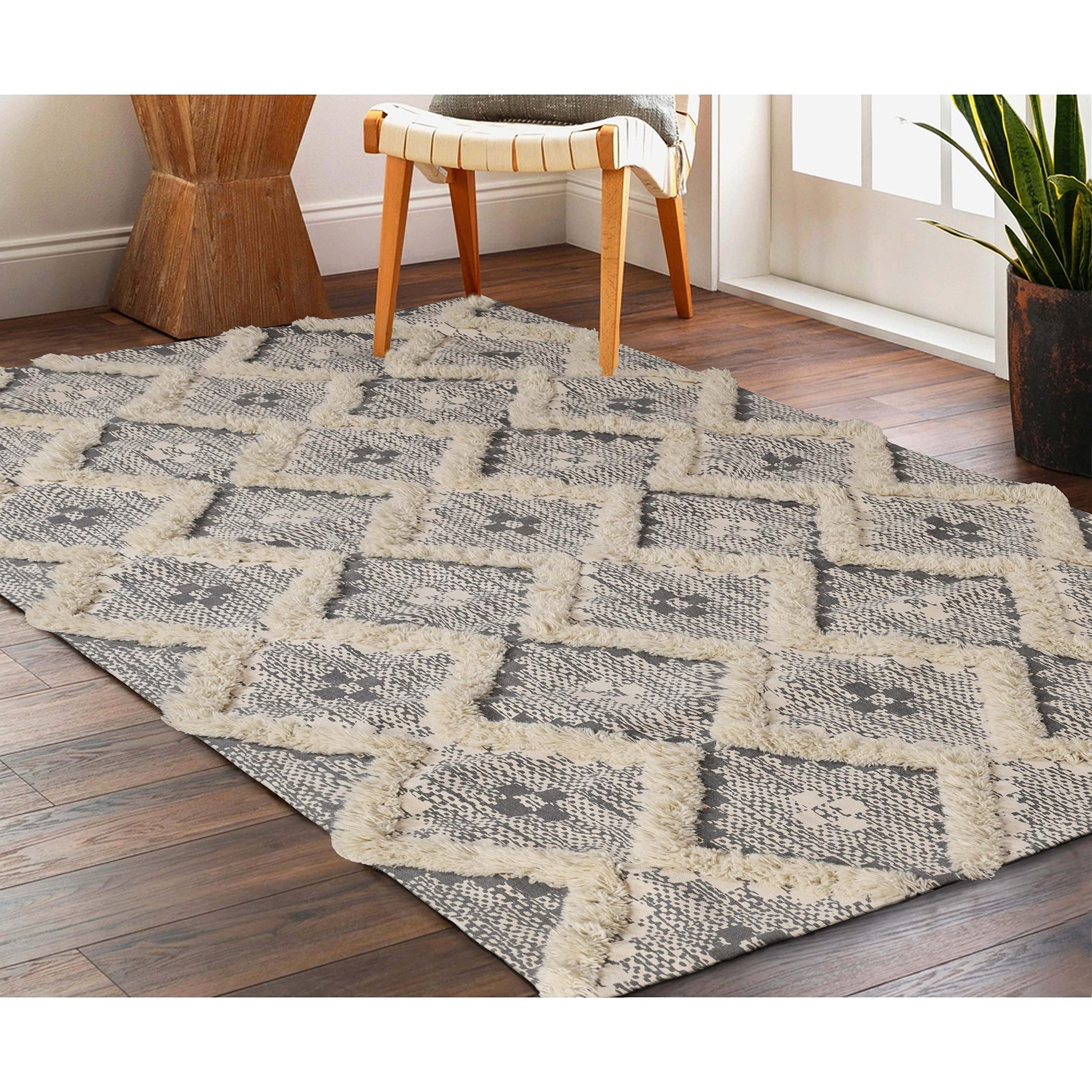 Premium Talluah Hand-Tufted Printed Area Rug – 6' x 9' Dove Grey Indoor Rug for Bedroom & Living Room Decor | Soft Floor Mat for Cozy Home, Apartment, Dorm Aesthetic