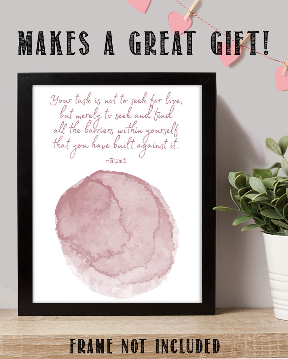 TJ Originals - Rumi Quotes Wall Art 11x14, Motivational Decor for Home & Office (Rust Pink)