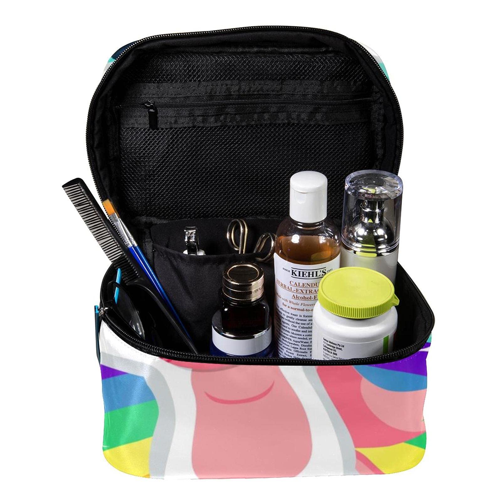 Funny Salute Unicorn Rainbow Travel Makeup Bag - Large Cosmetic Organizer with Zipper for Women & Girls - Perfect for Travel, Gym, and Daily Essentials Storage