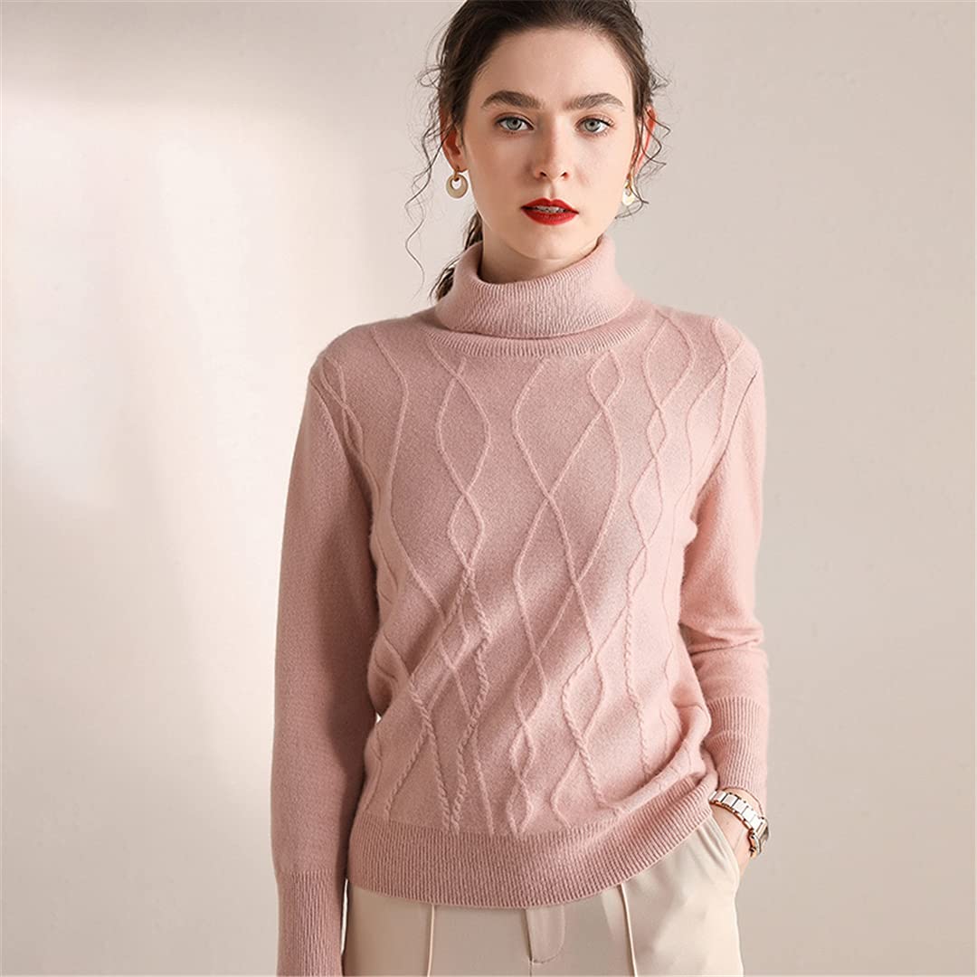 Women's 100% Cashmere Long Sleeve Turtleneck Sweater - Warm Thick Knit Pullover Jumper for Autumn & Winter - Dark Camel Color - Perfect for Office, Travel and Casual Outfits