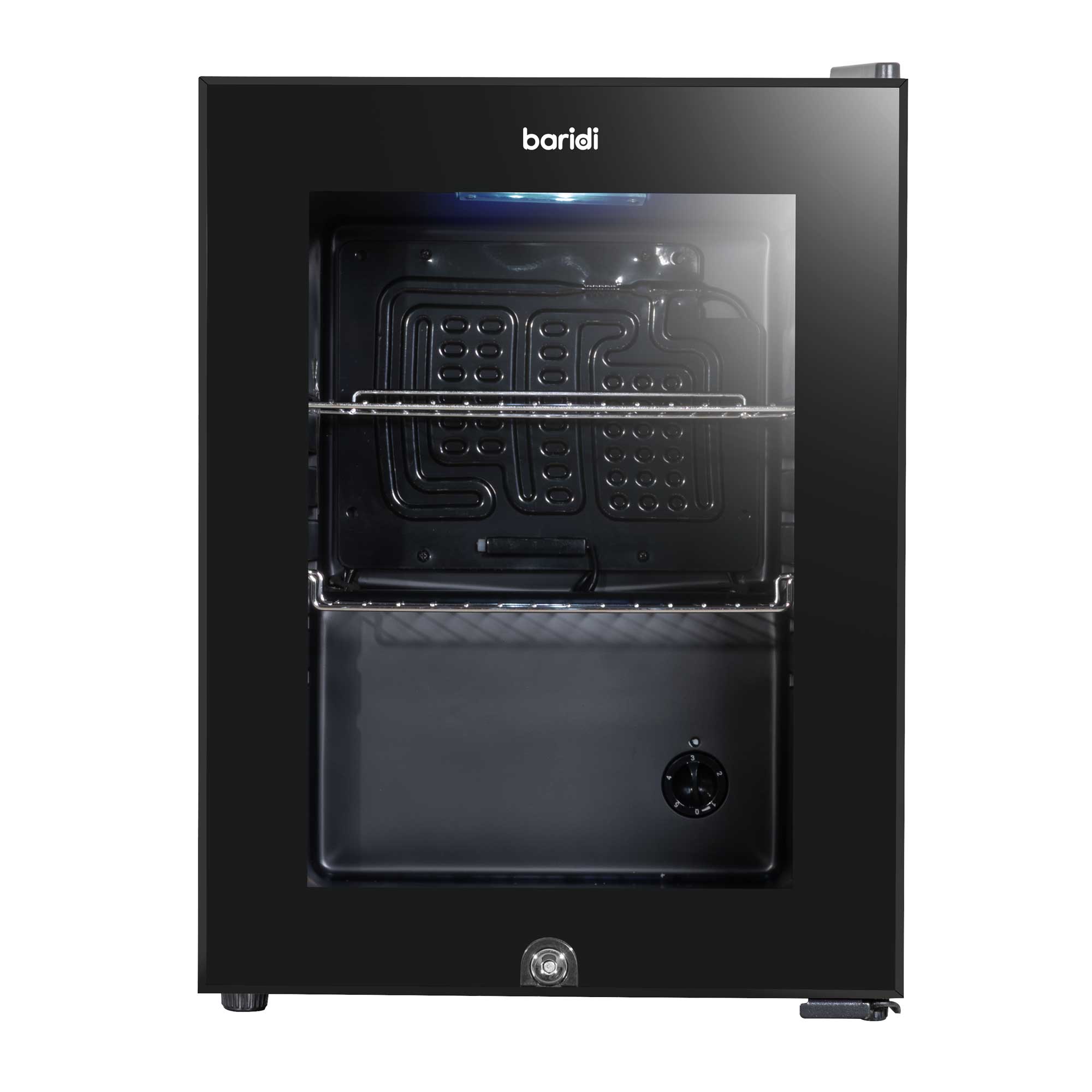 Baridi 40L Mini Fridge with LED Light - Compact Beverage Cooler for Beer, Wine & Soda - Black Glass Door Refrigerator for Home, Office & Dorm - Energy Efficient Cooling (Model DH98)