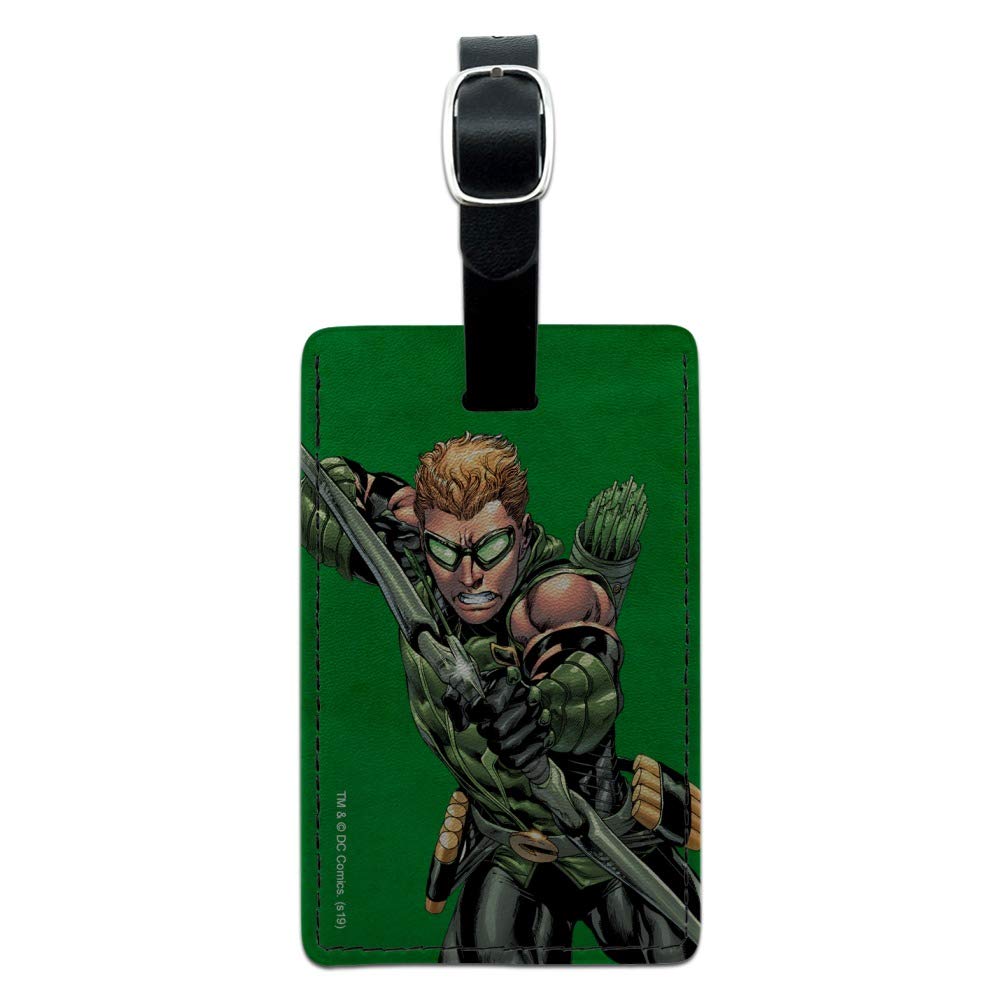 Justice League Green Arrow Leather Luggage Tag - Superhero Themed Rectangle ID Card Holder for Travel Bags, Suitcases & Backpacks | Perfect for Comic Book Fans & DC Collectors