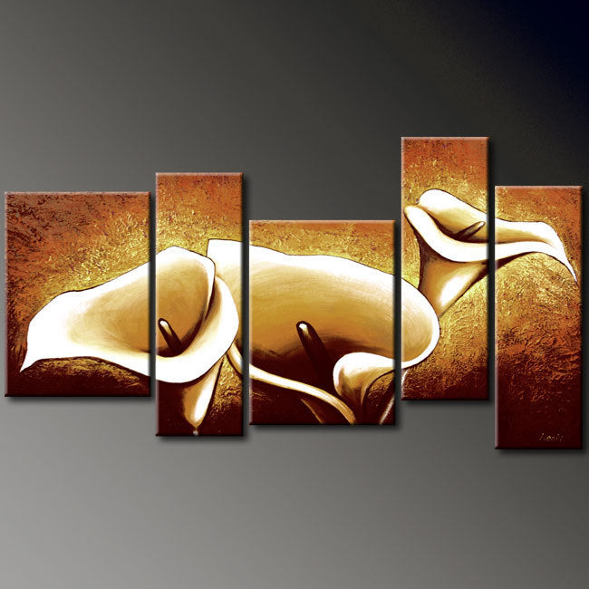 100% Hand-Painted Calla Lily Floral Oil Paintings - Abstract Modern Canvas Wall Art for Home Decor - 5-Piece Set (Unframed) - Perfect for Living Room, Bedroom & Office Decor