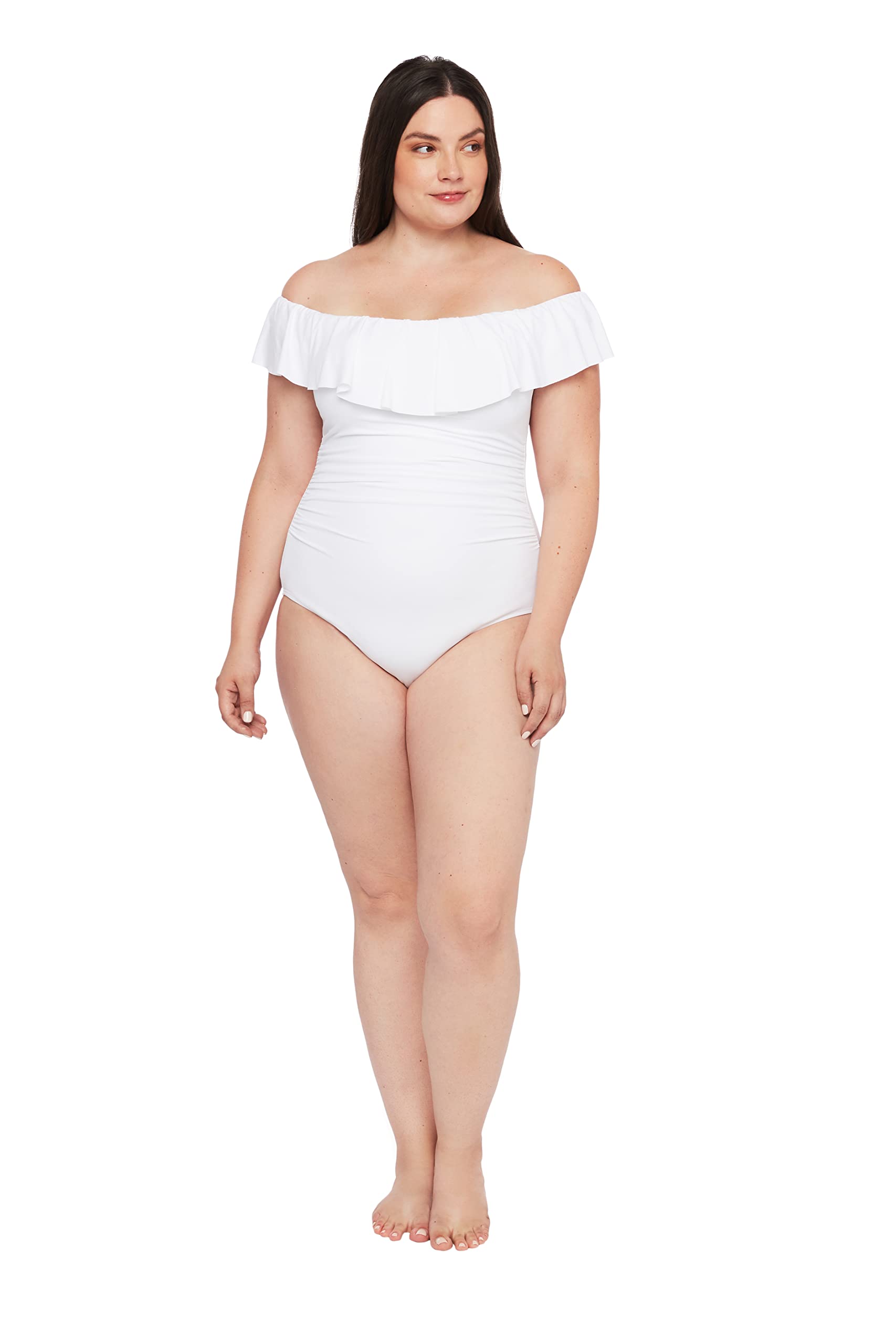 La Blanca Women's One Piece Swimsuit - Off Shoulder Ruffle Bathing Suit for Beach Vacation & Pool Party | Island Goddess Swimwear for Summer