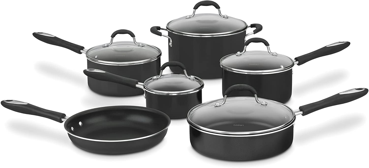 Cuisinart 11-Piece Nonstick Cookware Set - Black Advantage Collection | Durable Kitchen Pots and Pans Set for Cooking, Frying & Sauteing | Ideal for Home Chefs & Family Meals | Perfect for Stovetop, Oven & Everyday Meal Prep