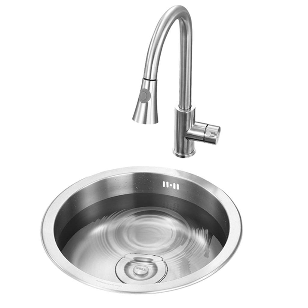 Stainless Steel Kitchen Sink 304 Round Bar - Single Slot Mini Sink for Home & Restaurant Use