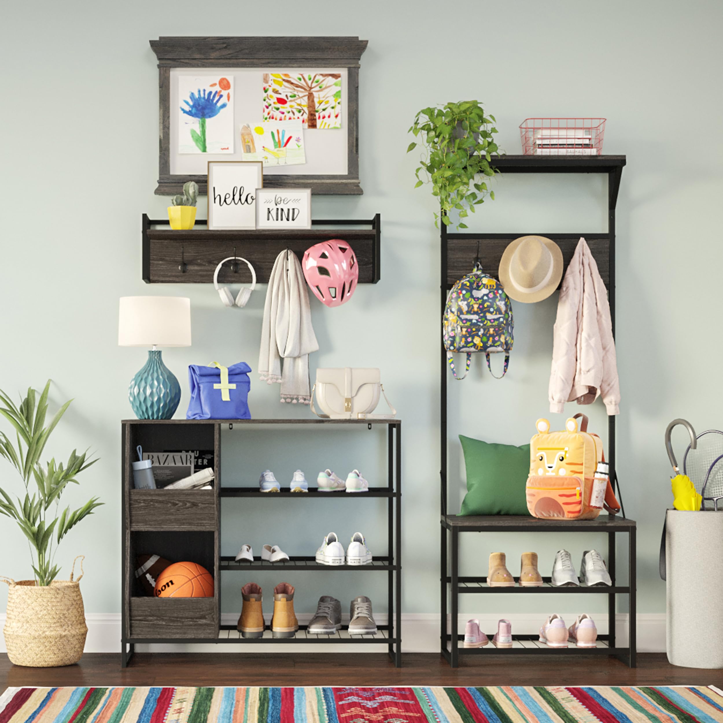 RiverRidge Afton 3-Tier Shoe Organizer with Storage Bins - Sturdy Metal Frame Shoe Rack Holds 6-9 Pairs | Space-Saving Entryway Storage for Shoes, Boots & Accessories | Perfect for Closet, Bedroom & Mudroom Organization