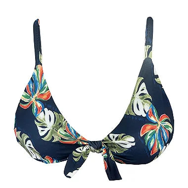 Brazilian Knot Triangle Bikini Top with Watercolor Blue Leaves Design - Perfect for Beach Vacations, Pool Parties & Summer Fashion
