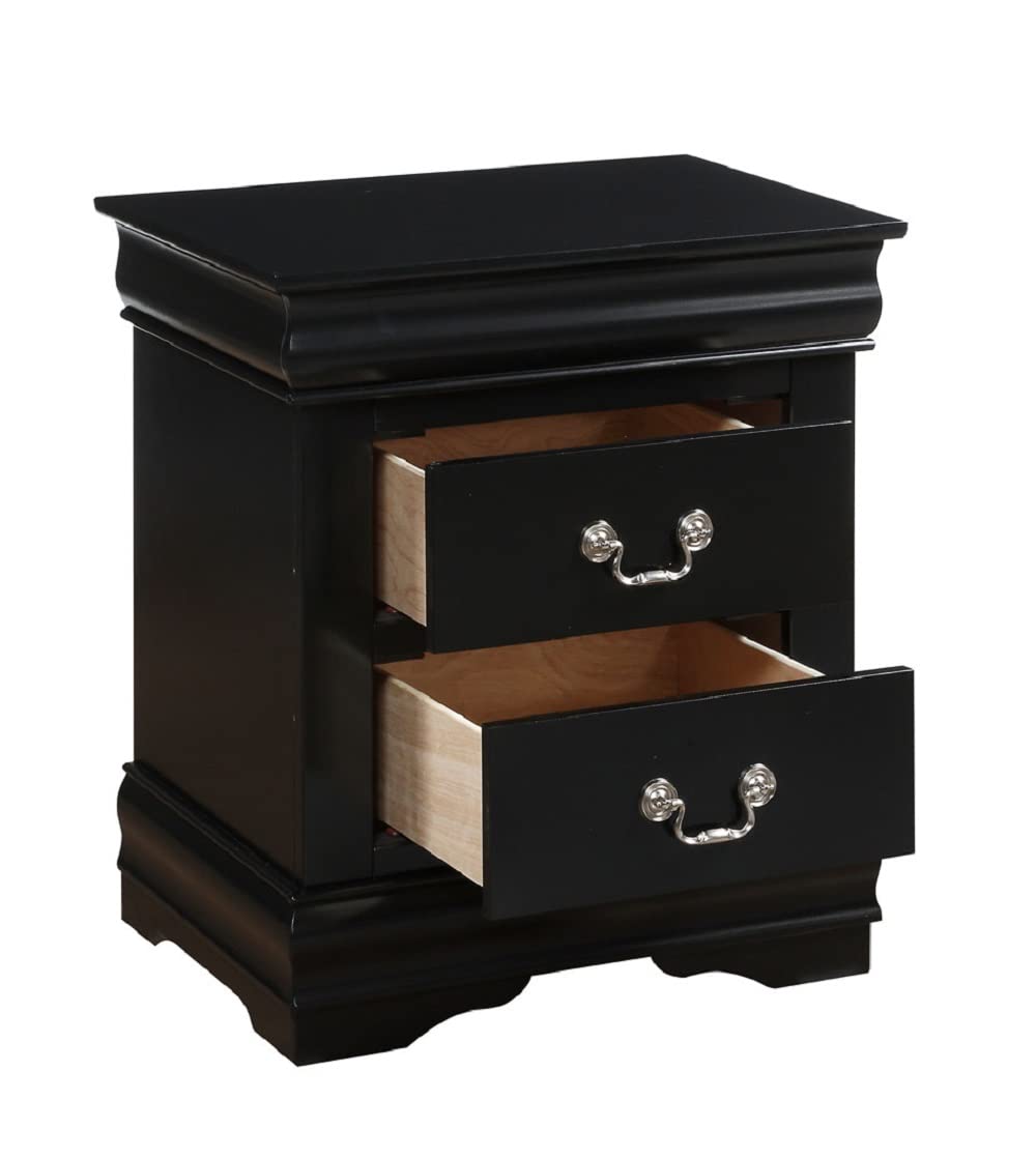 Henf Nightstand with 2 Drawers - Traditional Rectangular Bedside Table with Metal Ring Handles, Solid Wood Nightstand for Bedroom Furniture (Black) - Perfect for Small Spaces, Apartment Living & Guest Rooms