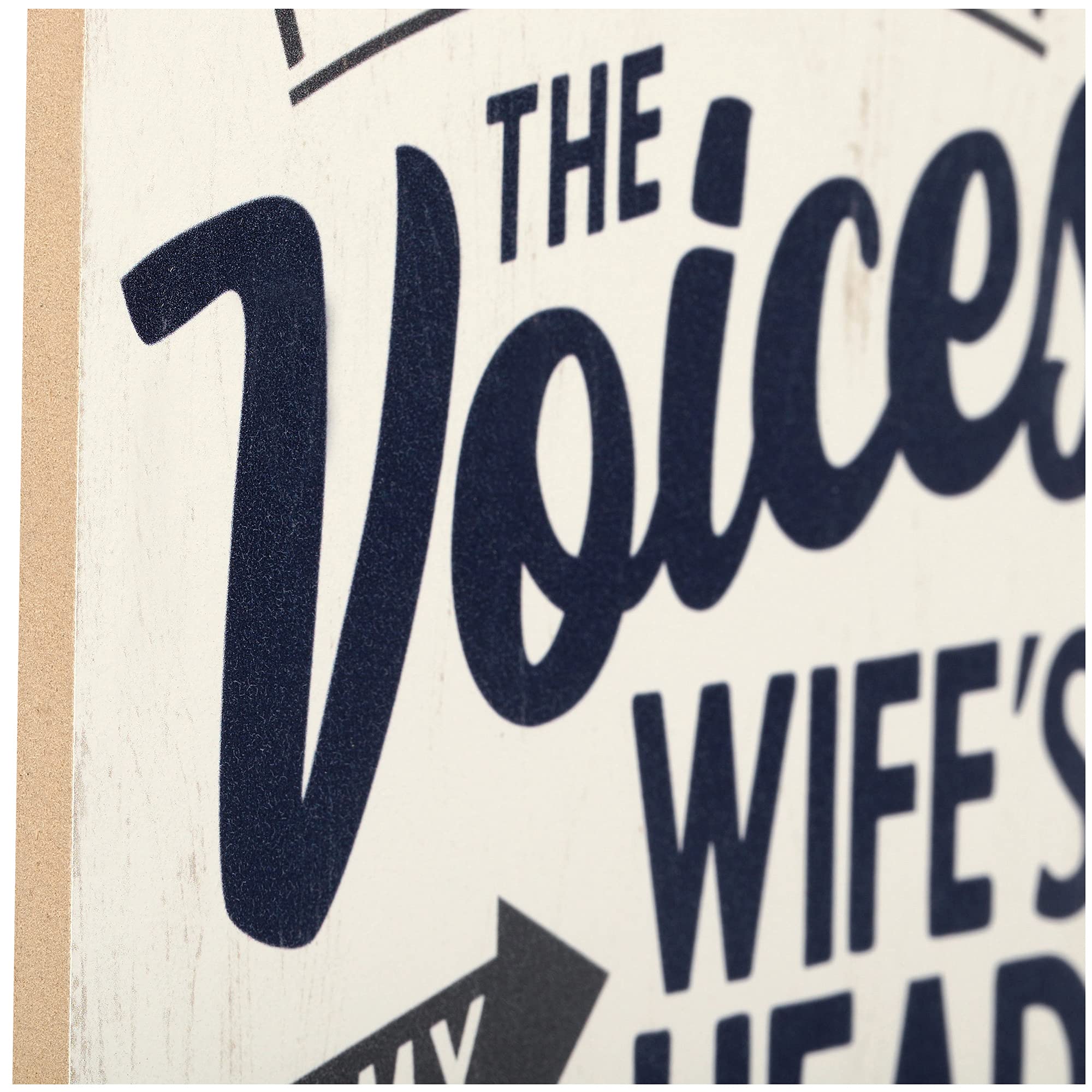 Funny Wood Wall Decor Sign - 'Voices in My Wife's Head' for Man Cave, Garage, Workshop & Home Office - Perfect Gift for Husbands & Couples