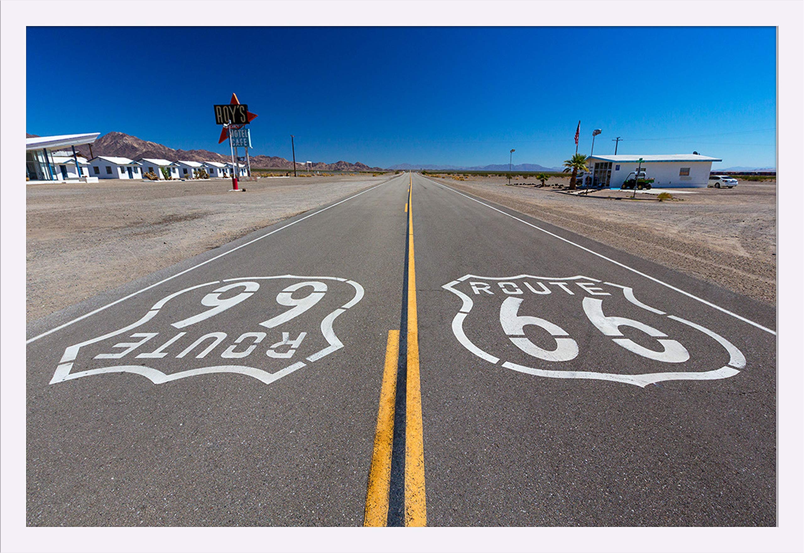 Route 66 Markers 75283 - 36x24 Inch Giclee Art Print with White Wood Gallery Frame - Perfect for Home Decor, Office Wall Art & Road Trip Enthusiast Gifts
