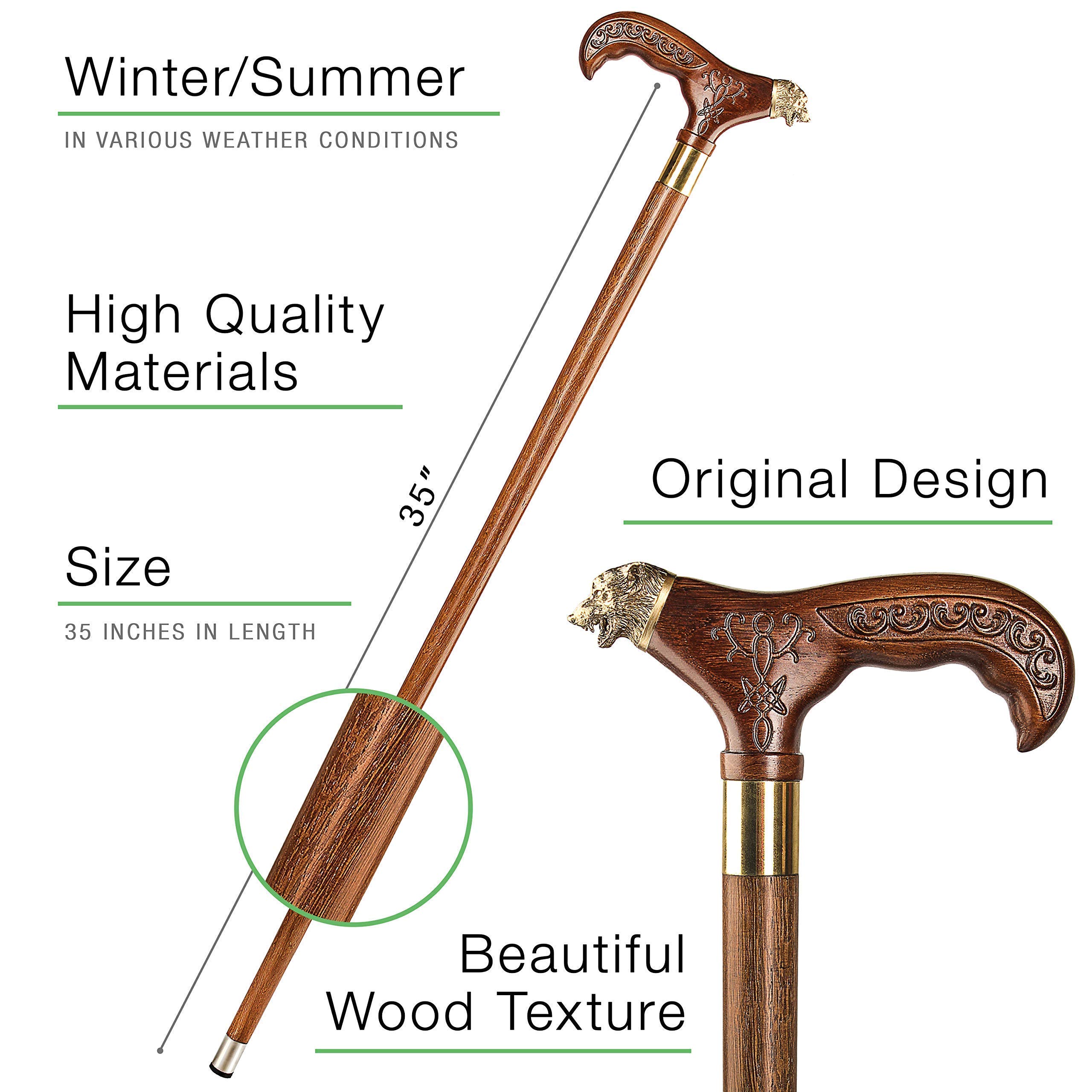 Premium Hand Carved Wolf Head Walking Cane for Men - 36 Inch Fashionable Wooden Derby Cane - Ideal for Outdoor Hiking, Elderly Support & Stylish Accessory