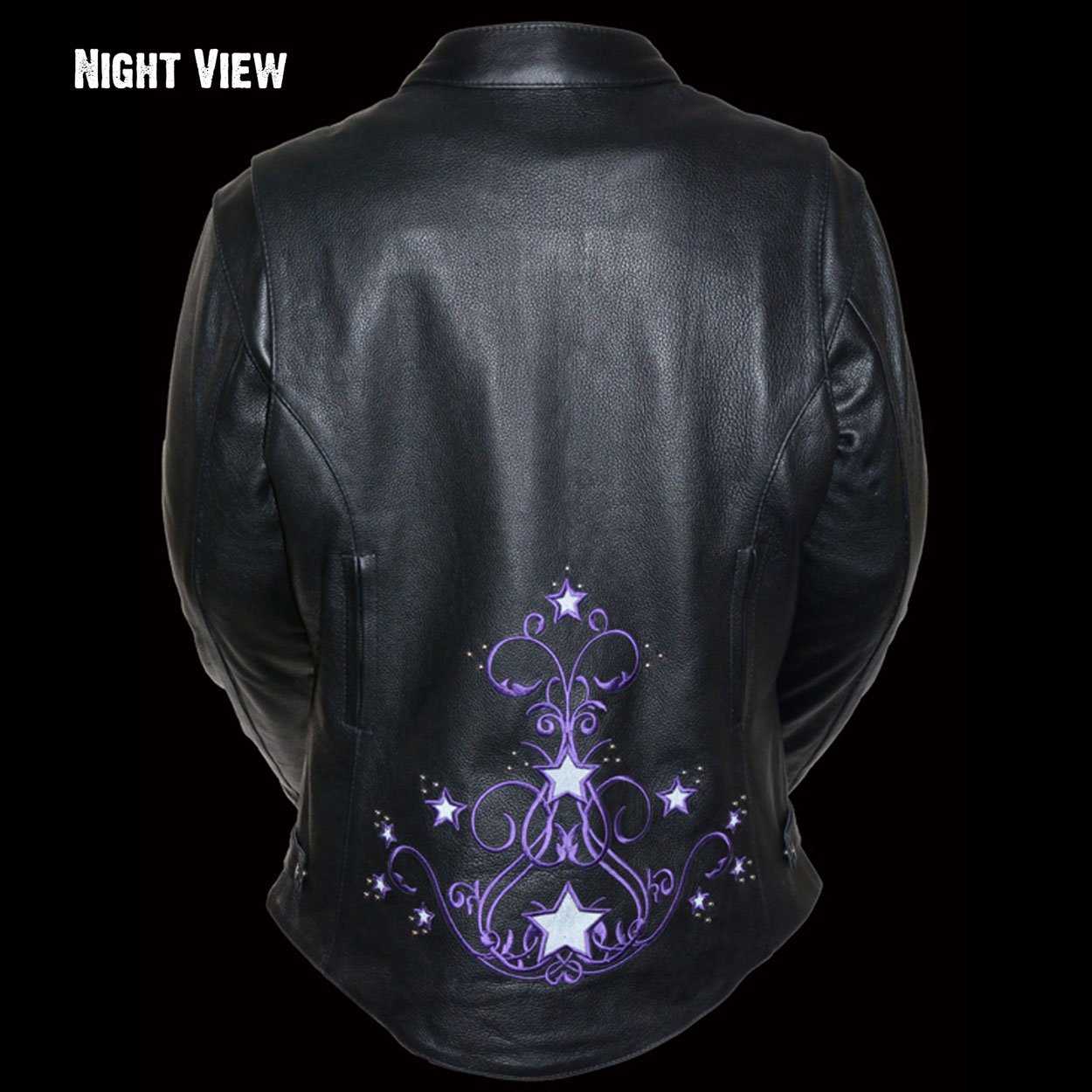 Women's Reflective Star Embroidery Leather Jacket - Stylish Biker Jacket for Night Visibility | Perfect for Motorcycle Riding, Night Outfits & Fashion Statements