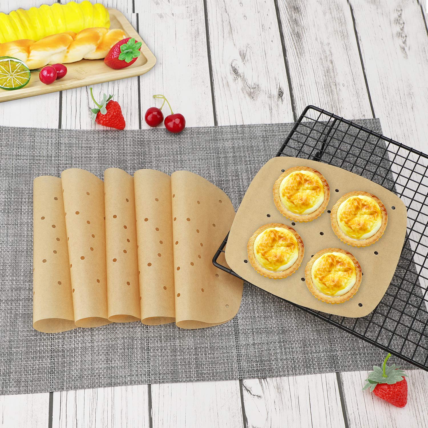 Beasea 200pcs 7 Inch Unbleached Perforated Parchment Paper - Air Fryer Liners, Steaming Basket & Bamboo Steamer Disposable Filter Papers | Perfect for Cooking, Baking, Meal Prep & Healthy Air Frying