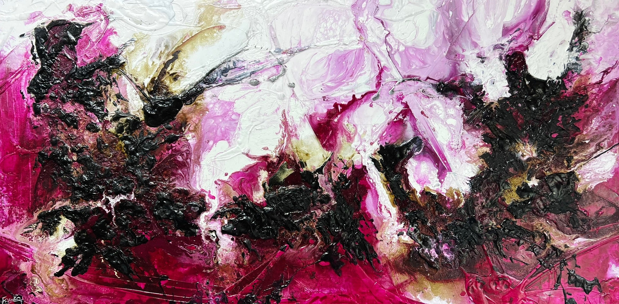 Scarlett & Fig 240cm x 120cm Magenta Textured Abstract Canvas Art - Modern Large Wall Painting for Living Room, Bedroom & Office Decor