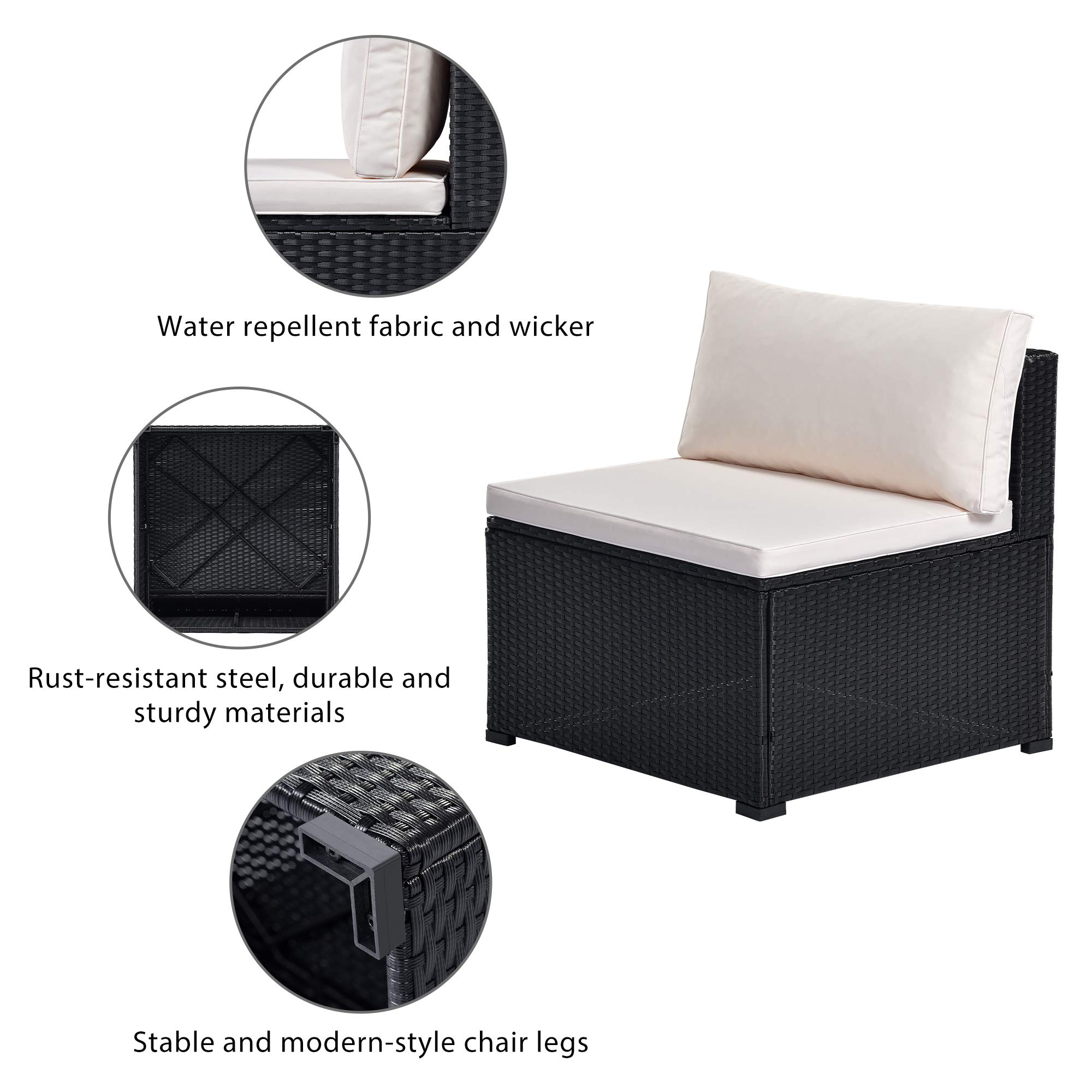Merax 6-Piece All-Weather PE Rattan Patio Furniture Set - Outdoor Wicker Sectional Sofa with Coffee Table & Cushions (Black+Beige) - Perfect for Garden, Backyard, Poolside & Patio Relaxation