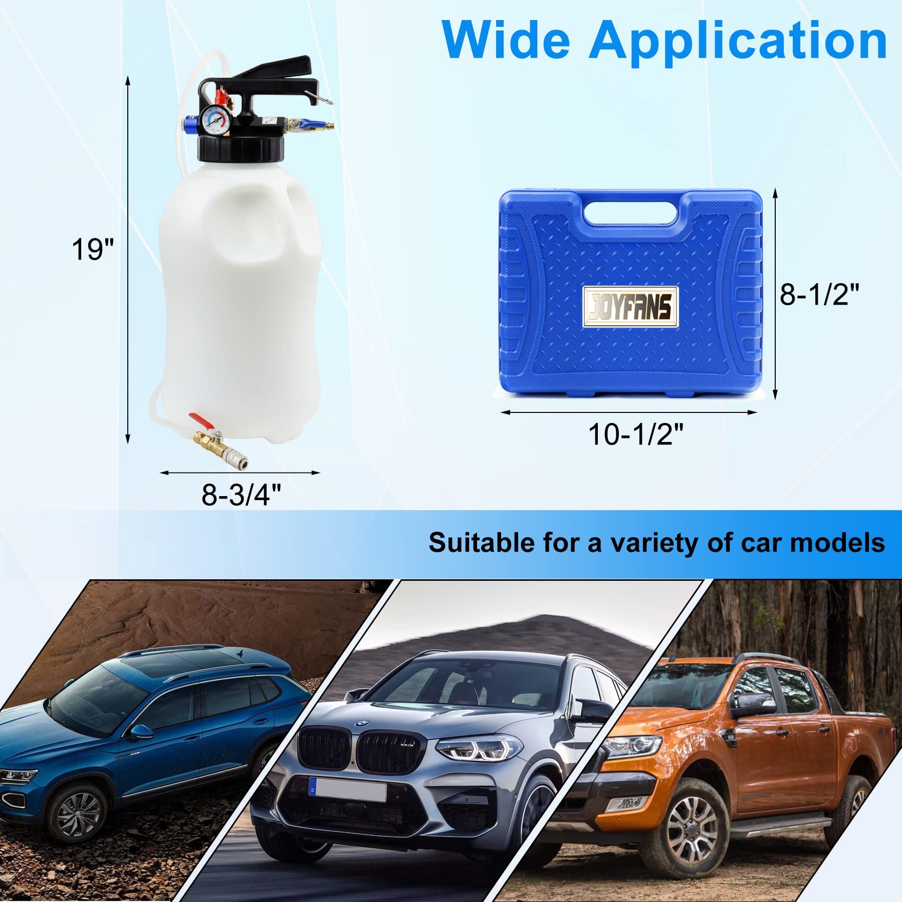 JoyFans 10L Pneumatic Transmission Fluid Pump Extractor & Dispenser - Gearbox Oil Transfer System with 15PCS ATF Adapters - Professional Refill & Evacuation Tool Kit for Most Garage Shop Vehicles - Ideal for Car Maintenance, Fluid Changes & Workshop Repairs