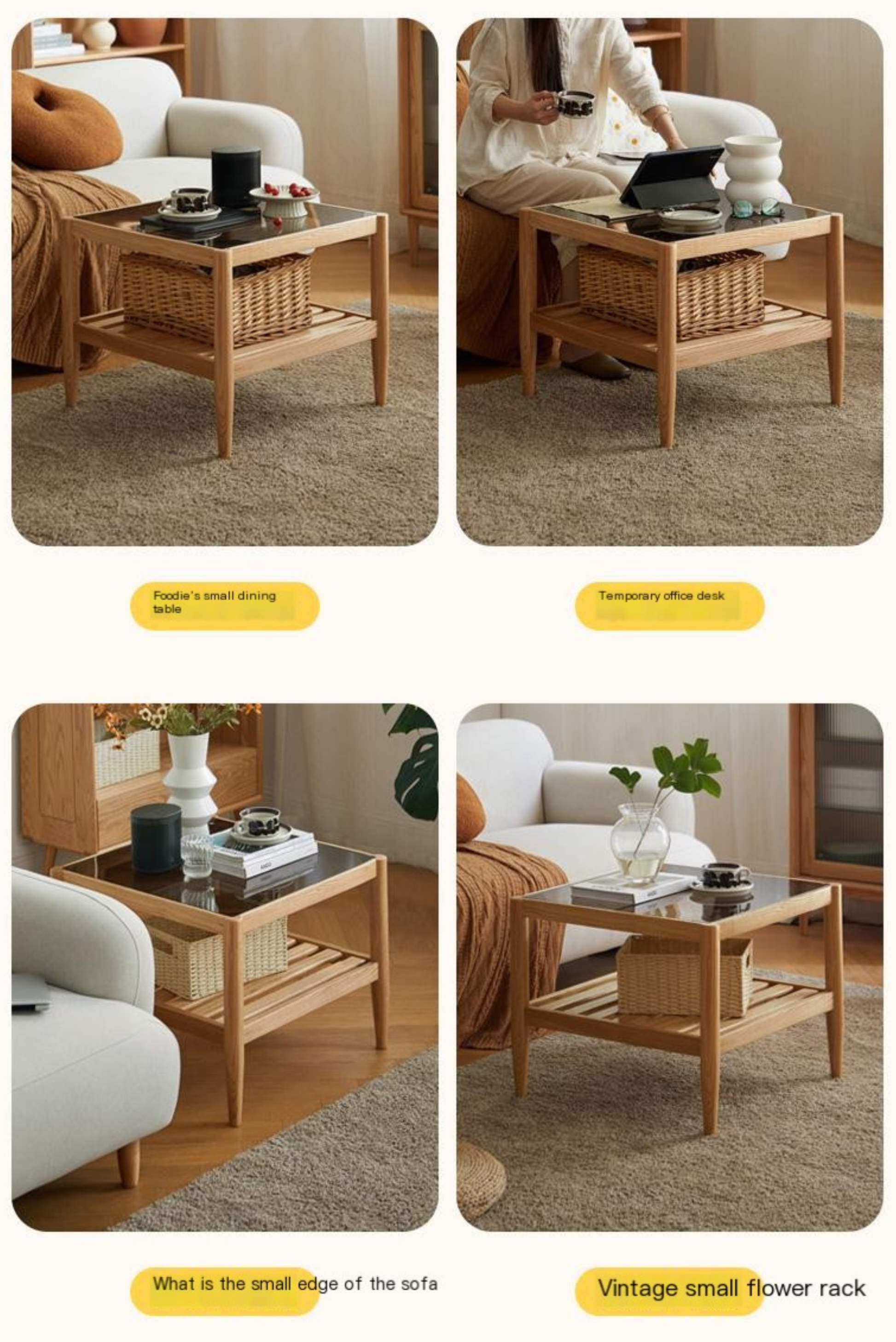 Modern Oak Solid Wood Nordic Glass Coffee Table - Minimalist Living Room Furniture for Small Spaces, Home Decor, and Cozy Gatherings