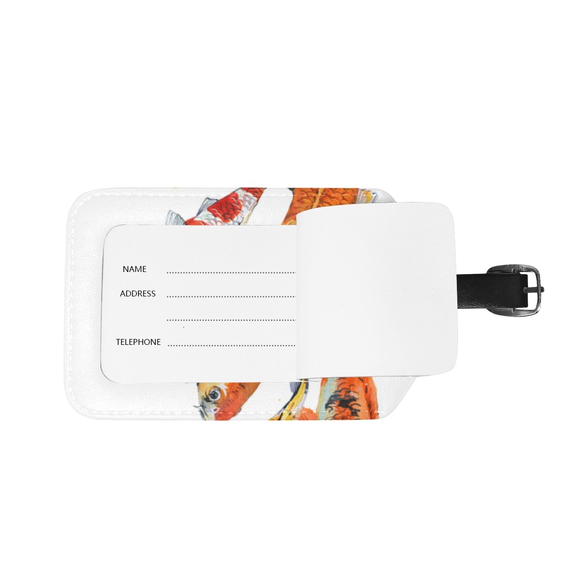 Stylish PU Leather Koi Carp Fish Luggage Tag - Durable Travel Suitcase ID Identifier & Baggage Label for Airlines, Backpacks, and Carry-On Bags
