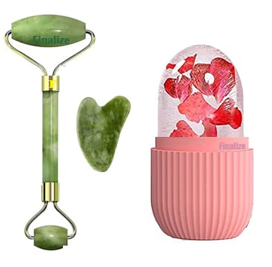Finalize Roller Face Massager - 100% Natural Stone Jade Ice Roller with Gua Sha for Women | Facial, Eye, Neck & Foot Massage | Reduce Puffiness & Refresh Skin | Perfect for Morning Routine & Post-Workout Recovery
