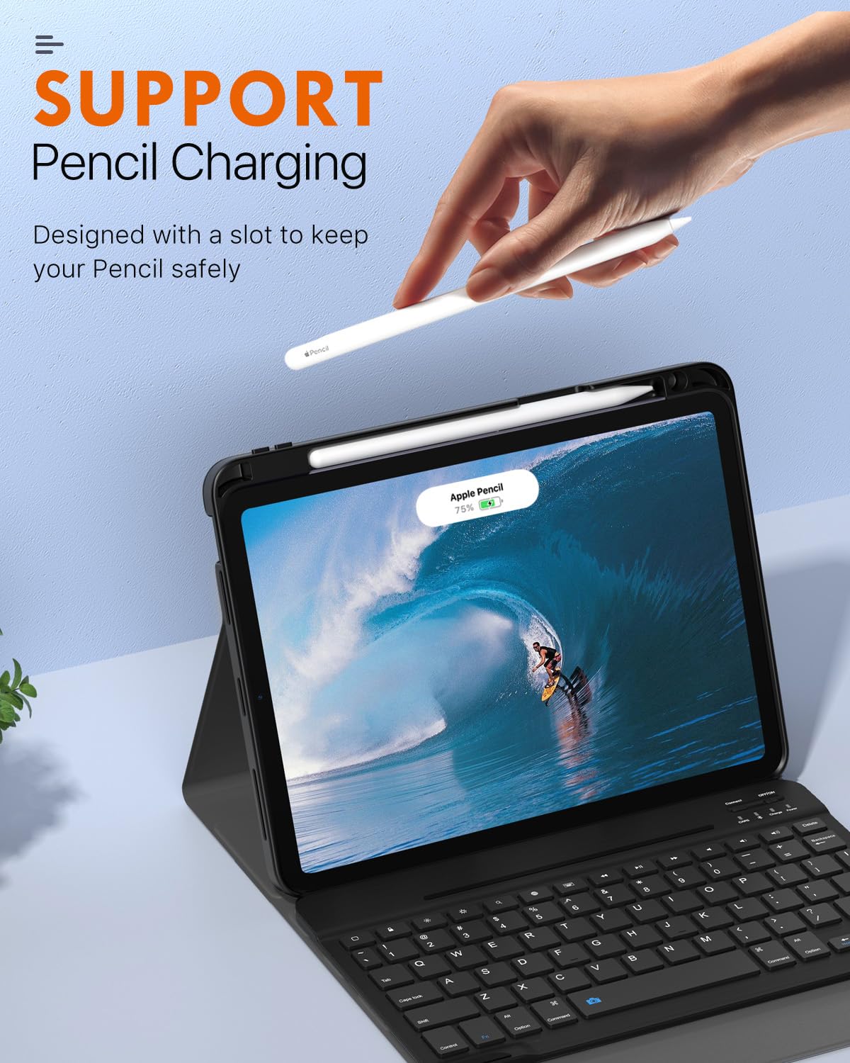 MoKo iPad Air 11 Inch Case with Detachable Keyboard (2024/2025 Release) - Compatible with iPad Air 7th/6th/5th/4th Gen - Space Gray Protective Cover with Apple Pencil Holder | Perfect for Work, Study & Travel