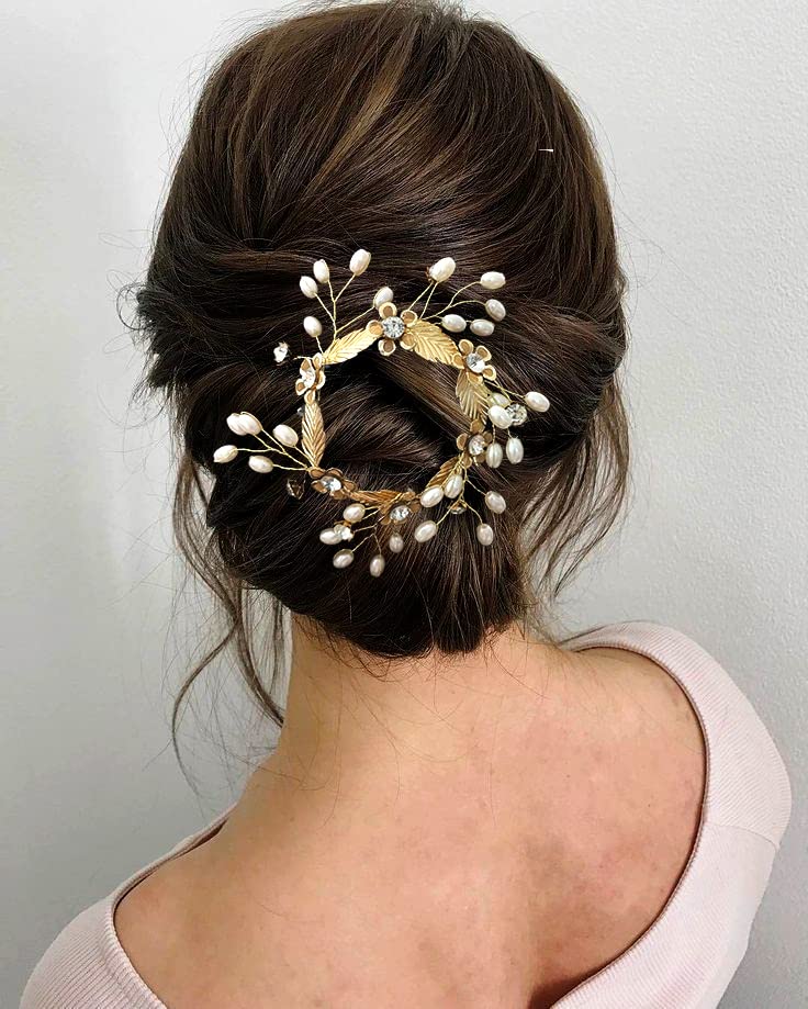 Elegant Gold & White Floral Hair Claw Clip with Metal Leaves, Stones & Pearls - Bridal Hair Accessories for Women & Girls (2437) - Perfect for Weddings, Parties & Everyday Styling