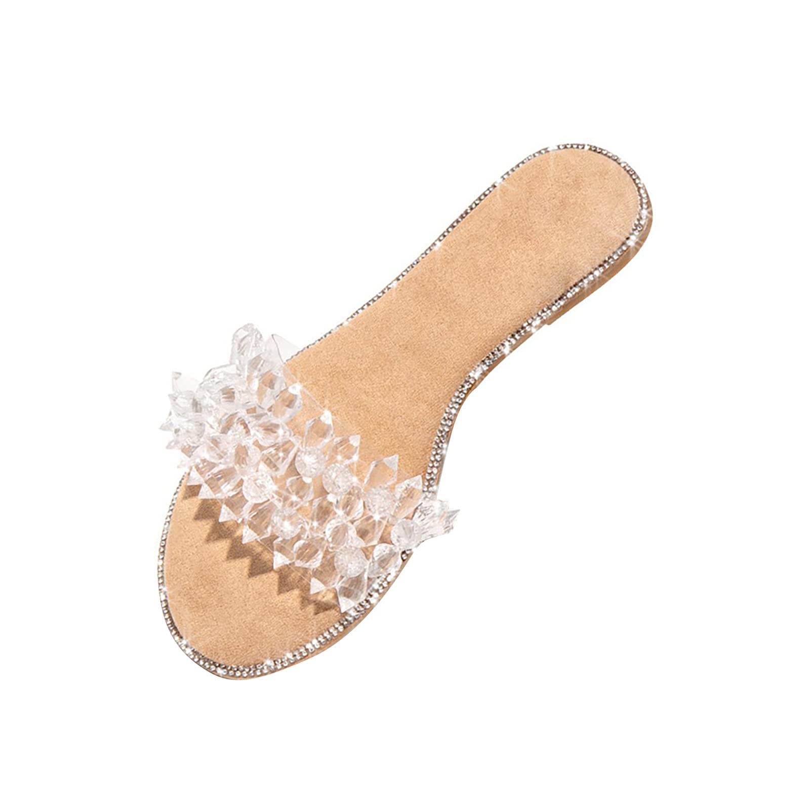 Women's Rhinestone Studded Clear Band Beach Slide Sandals - Slip On Summer Casual Shoes for Pool, Vacation & Outdoor Wear