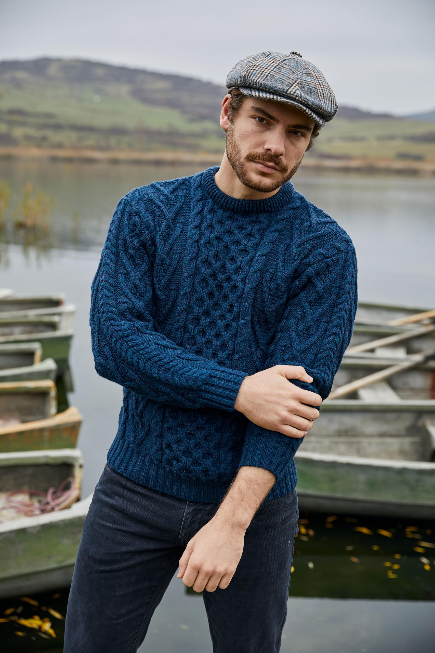 SAOL 100% Merino Wool Men's Irish Traditional Aran Crew Neck Cable Knit Sweater Pullover - Warm Winter Sweater for Men, Casual & Office Wear, Perfect for Christmas Gifts & Outdoor Activities