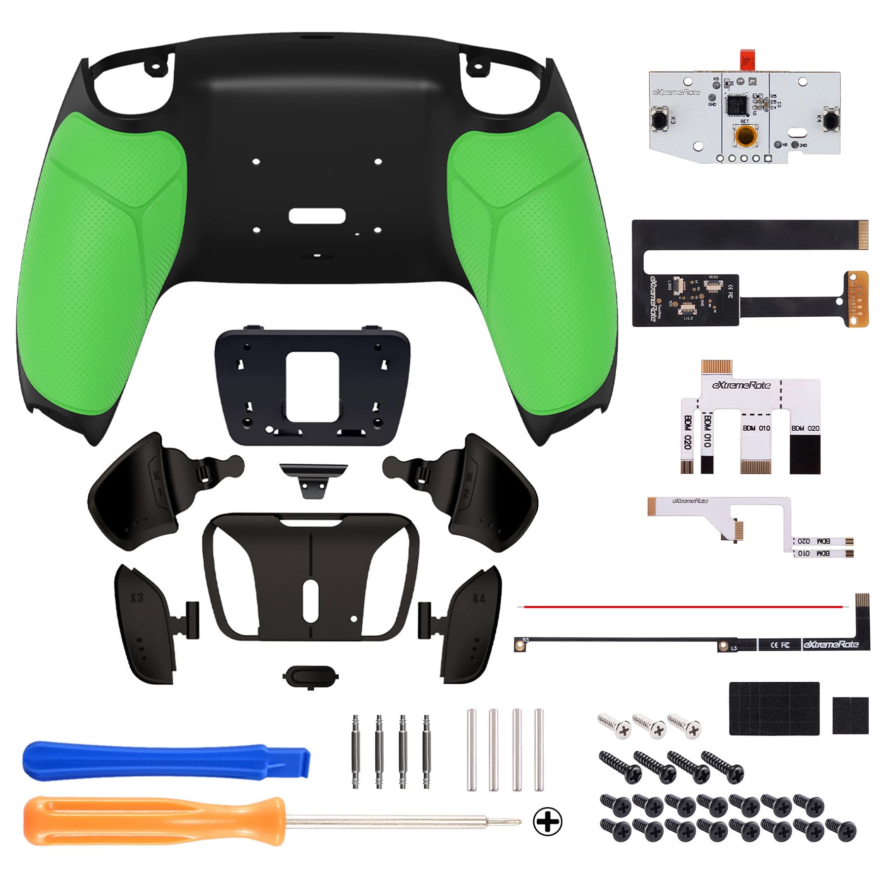 eXtremeRate RISE4 Programmable Remap Kit for PS5 Controller BDM-010/020 - 4 Metal Back Buttons & Grip Cover (Green) | Enhanced Gaming Performance for FPS, Racing & Competitive Play